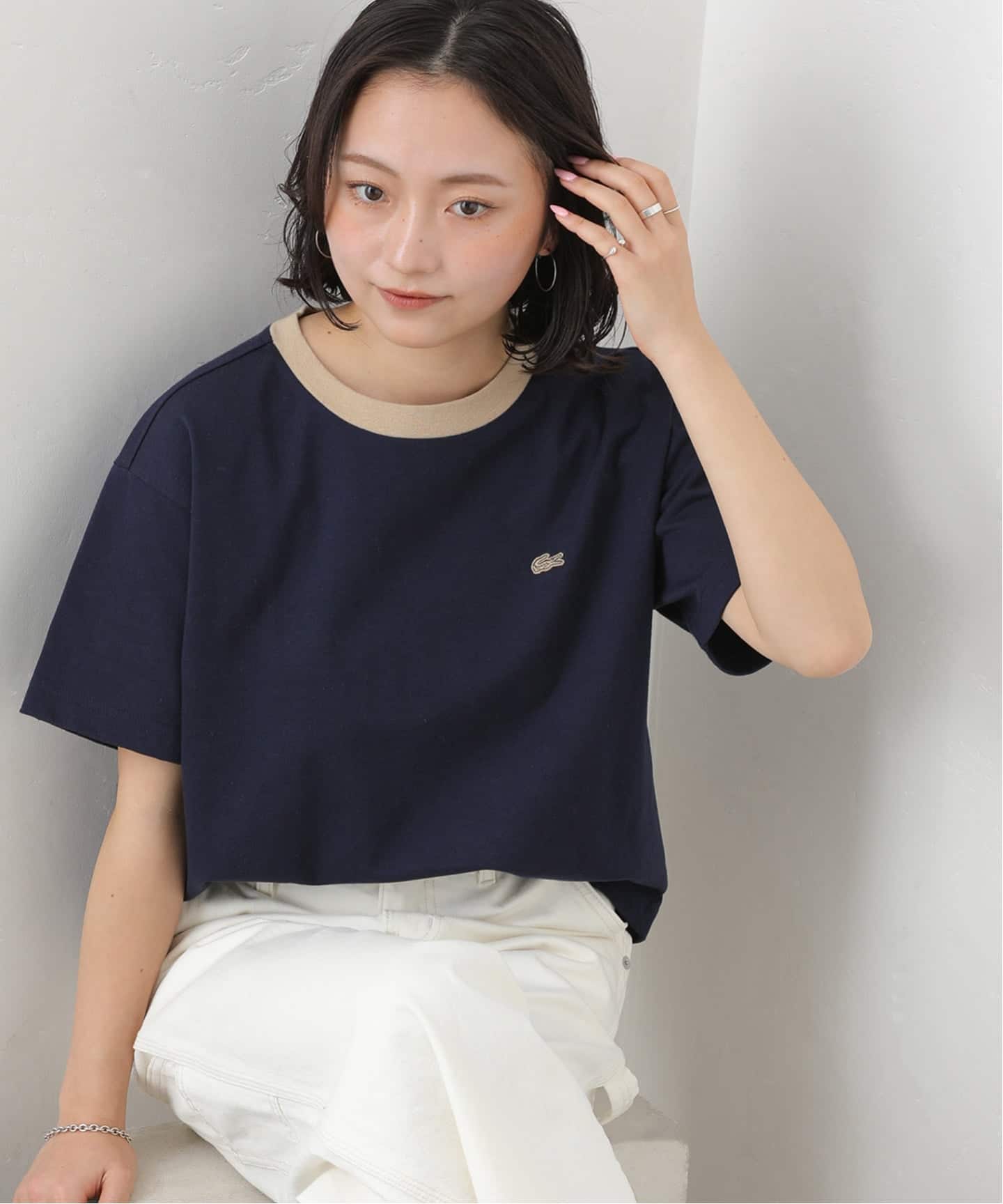 レリューム 別注 LACOSTE リンガーTシャツ ネイビー 36 追加》別注【LACOSTE/ラコステ】リンガーTシャツ（Tシャツ／カットソー