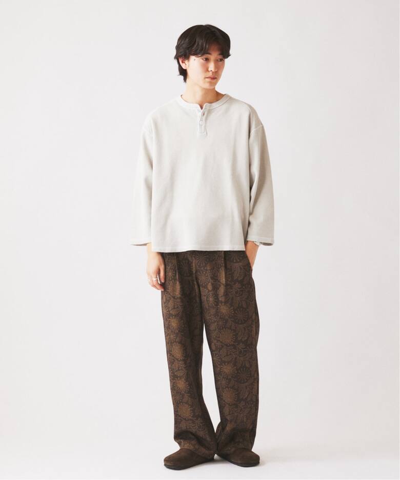 製品染め バックピケ ヘンリーネック 7分袖 Tシャツ（Tシャツ 