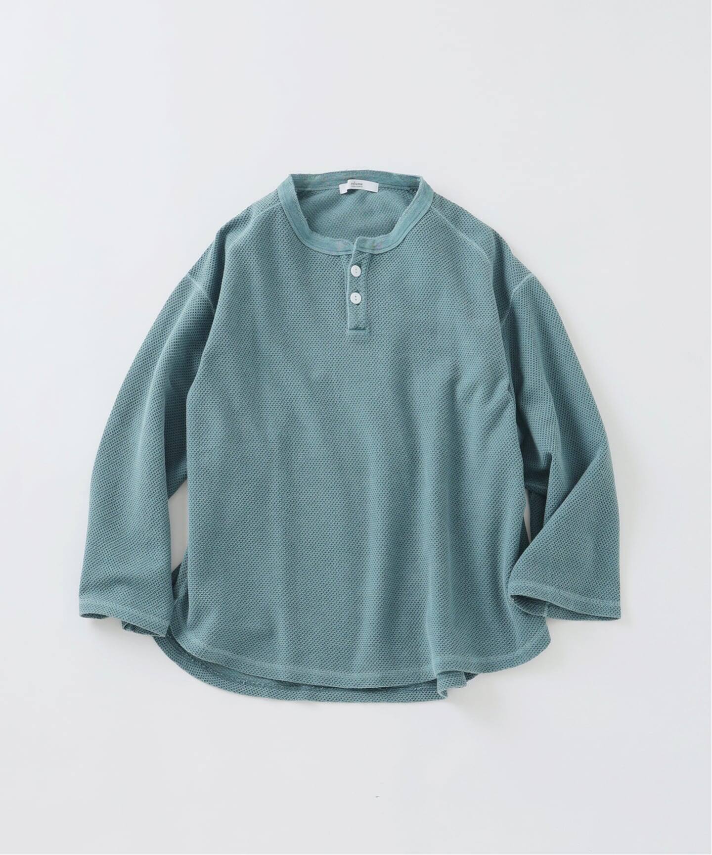 製品染め バックピケ ヘンリーネック 7分袖 Tシャツ（Tシャツ