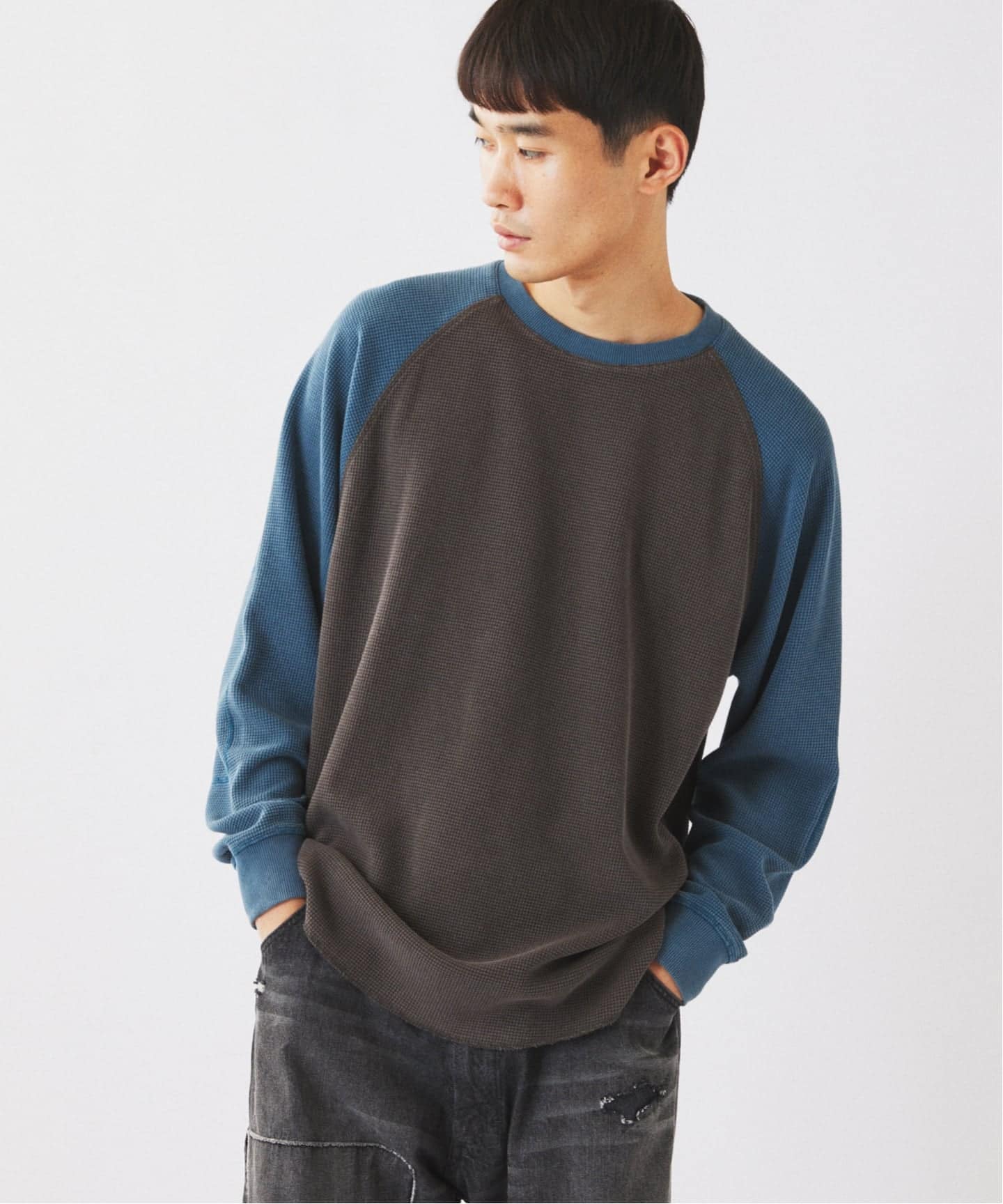 ■再構築■ラグランロンT フェード加工 ワッフル切替 グランジ 予約》フェードワッフル ラグラン ロンT（Tシャツ／カットソー