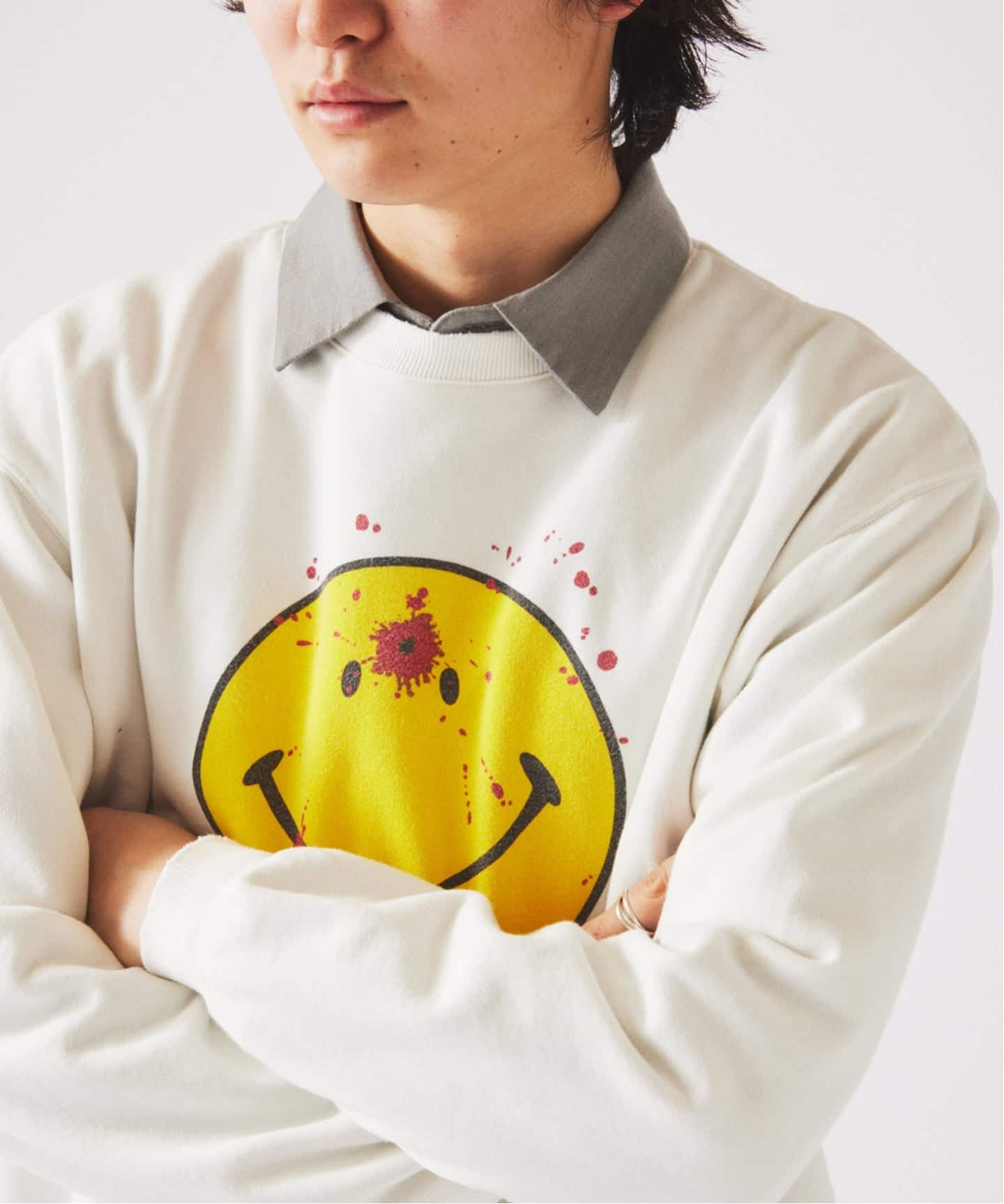 予約》スマイリーフェイス 別注フェードプリント スウェット