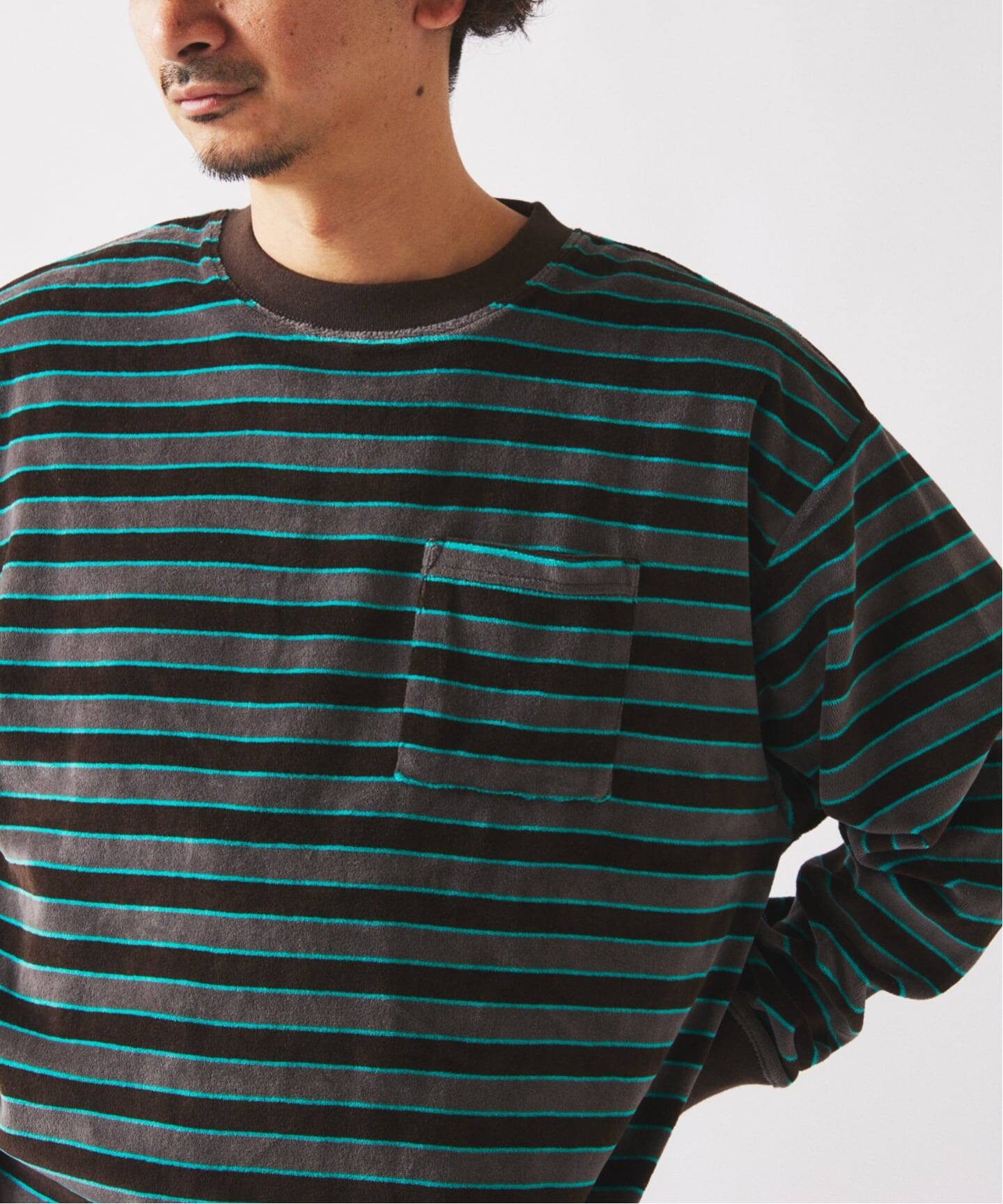 ベルベットタッチ ベロアボーダー ロンT（Tシャツ／カットソー