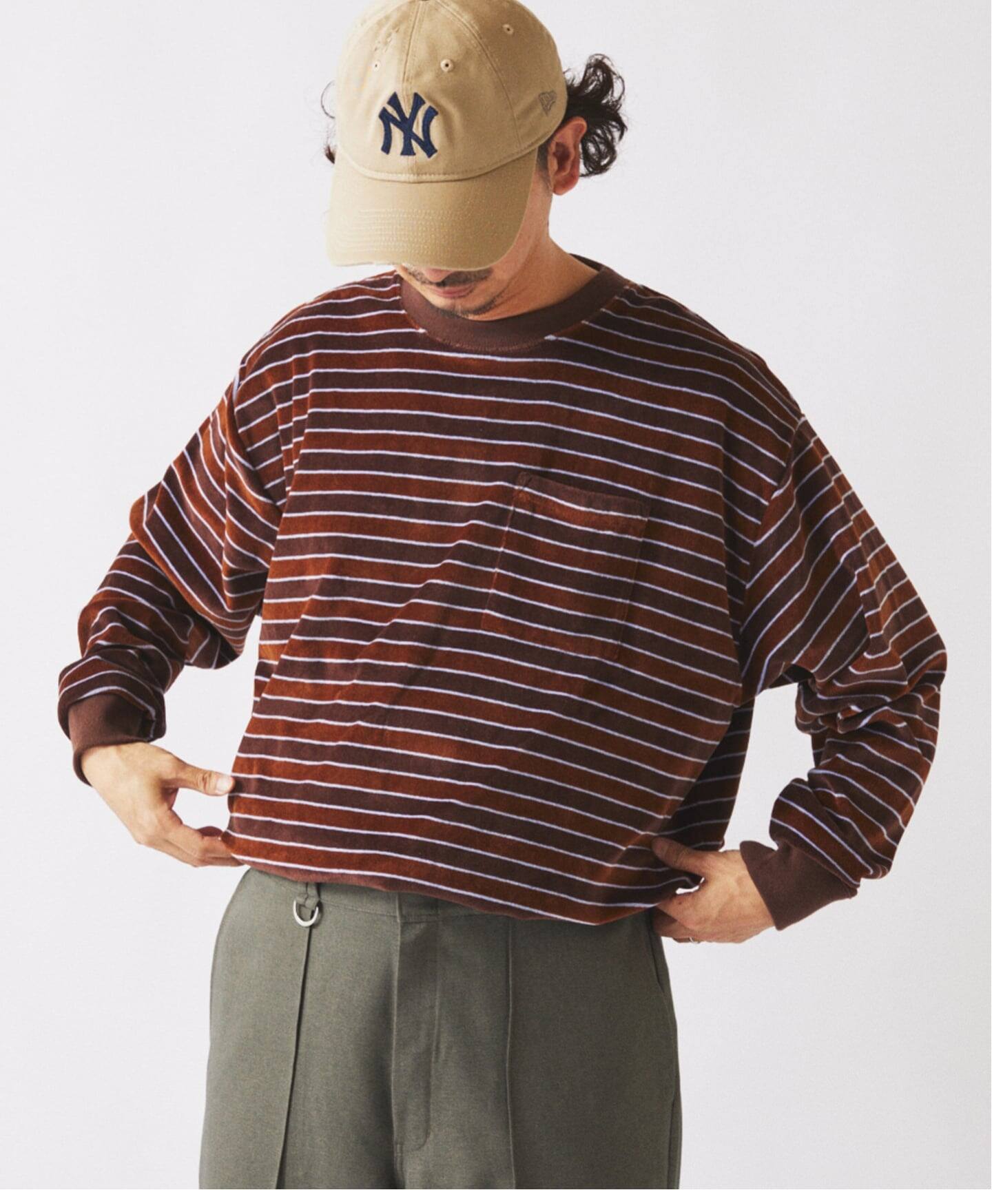 ベルベットタッチ ベロアボーダー ロンT（Tシャツ／カットソー