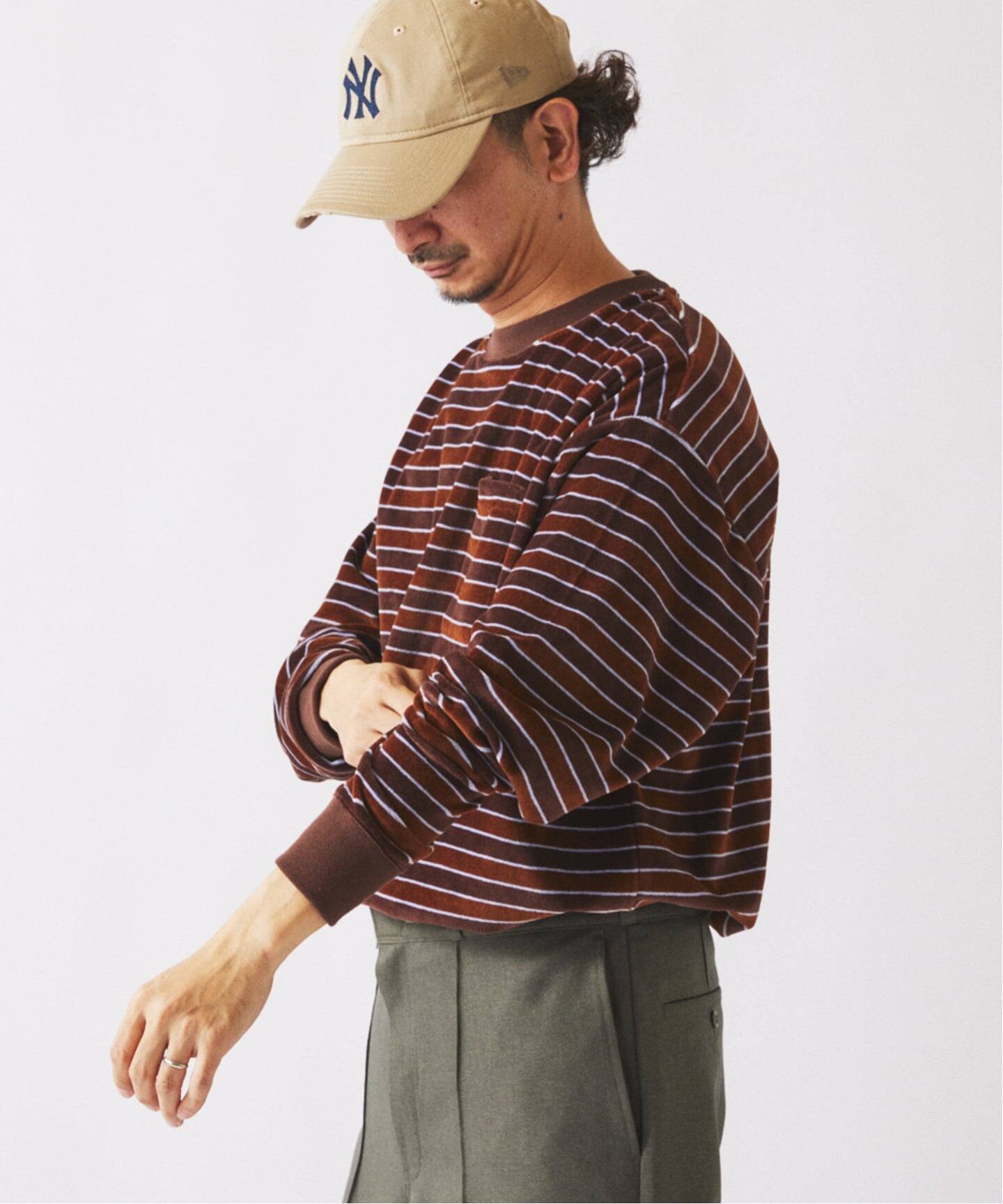 ベルベットタッチ ベロアボーダー ロンT（Tシャツ／カットソー