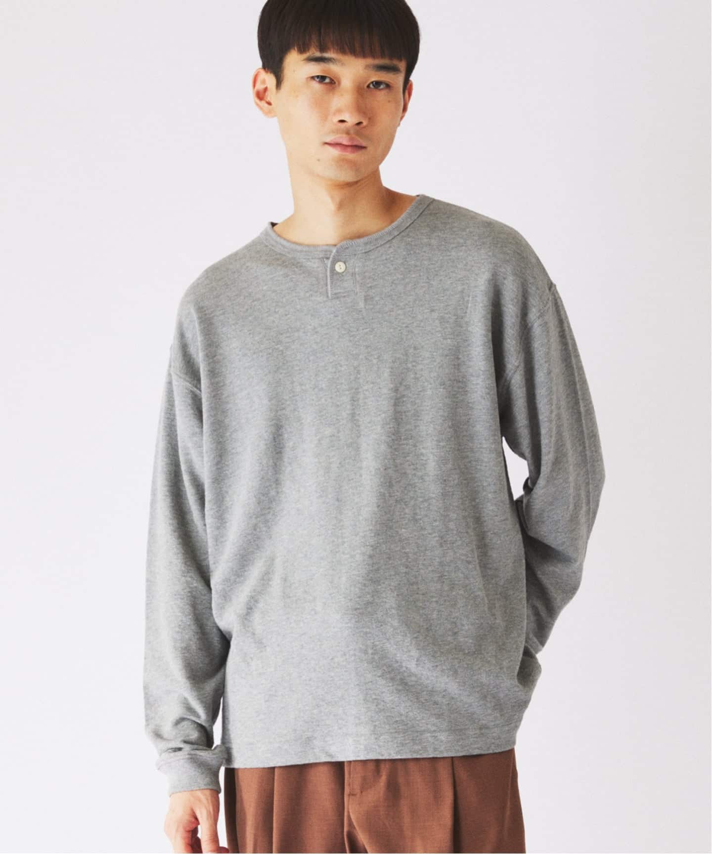 ブロック インレイ 1ボタン ヘンリーネック（Tシャツ／カットソー