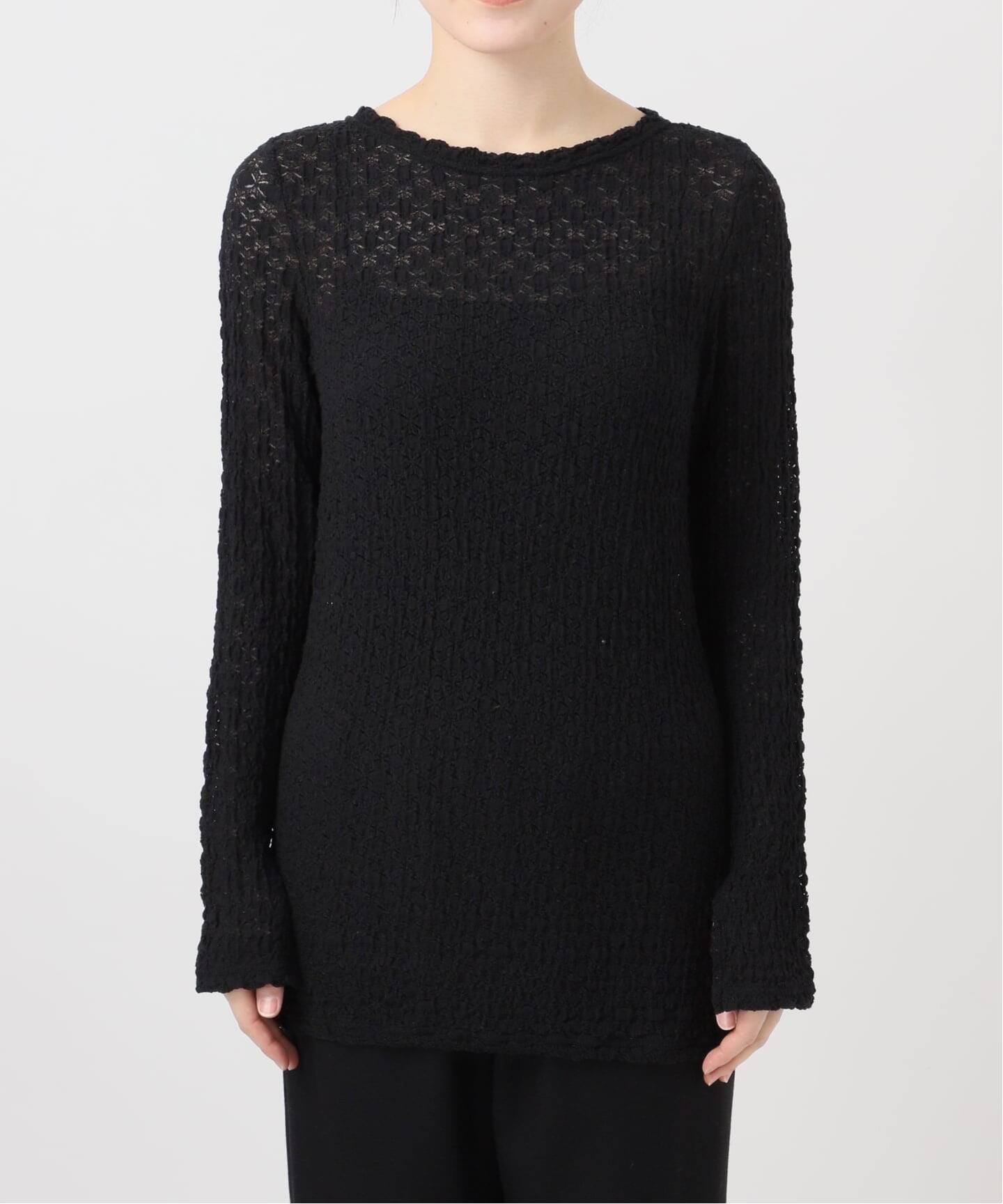 EMILY WEEK オーガニックコットン混レースプルオーバー ブラック オーガニックコットン混レースプルオーバー（Tシャツ／カットソー