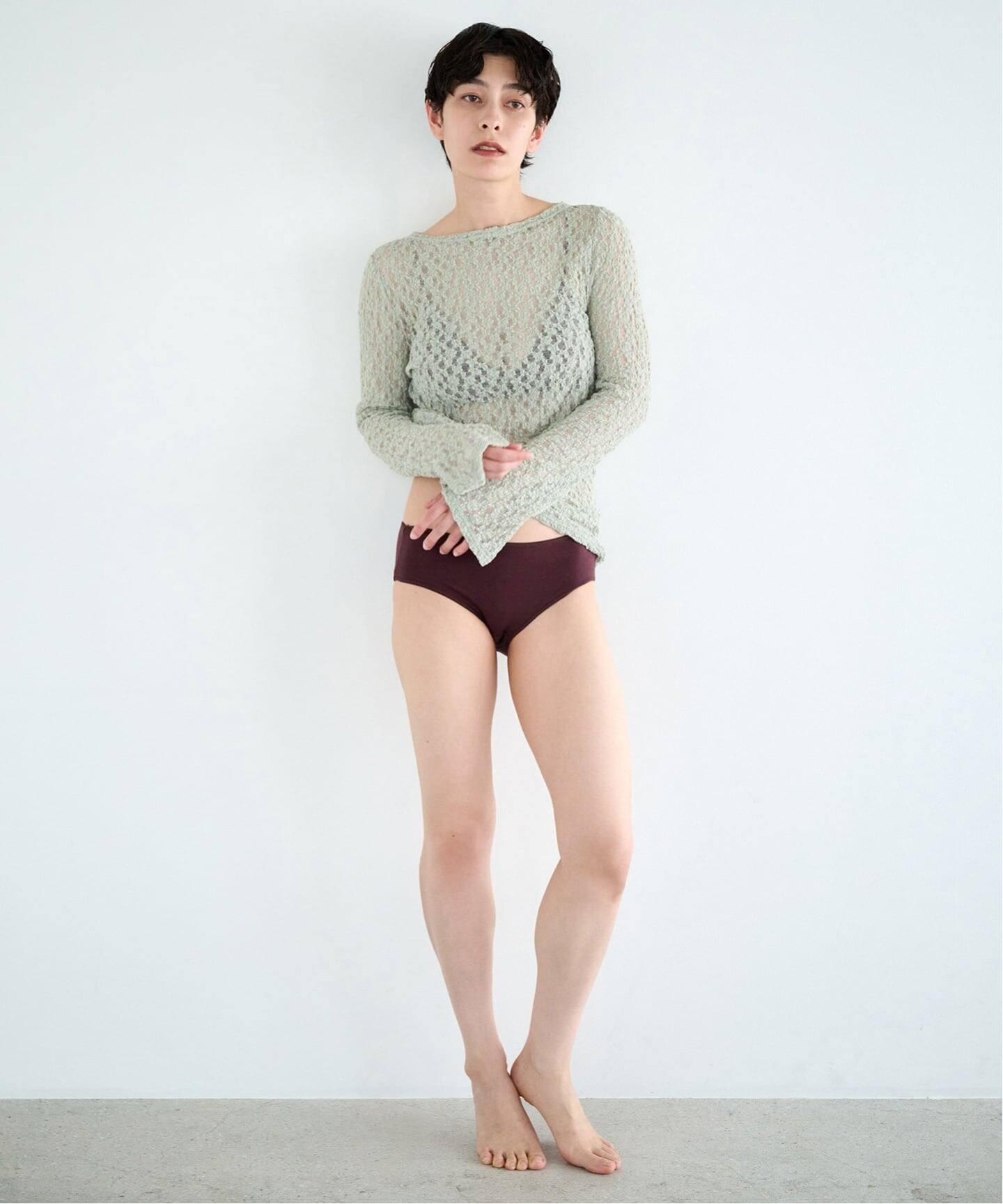 予約》オーガニックコットン混 シュリンクレースプルオーバー（Tシャツ