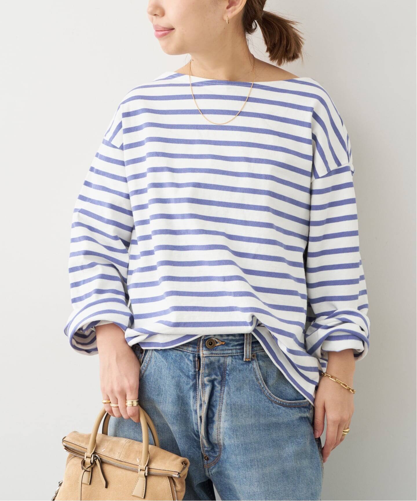 Deuxieme Classe HAZYBORDER プルオーバー　ブルー HAZYBORDER プルオーバー（Tシャツ／カットソー）｜Deuxieme Classe