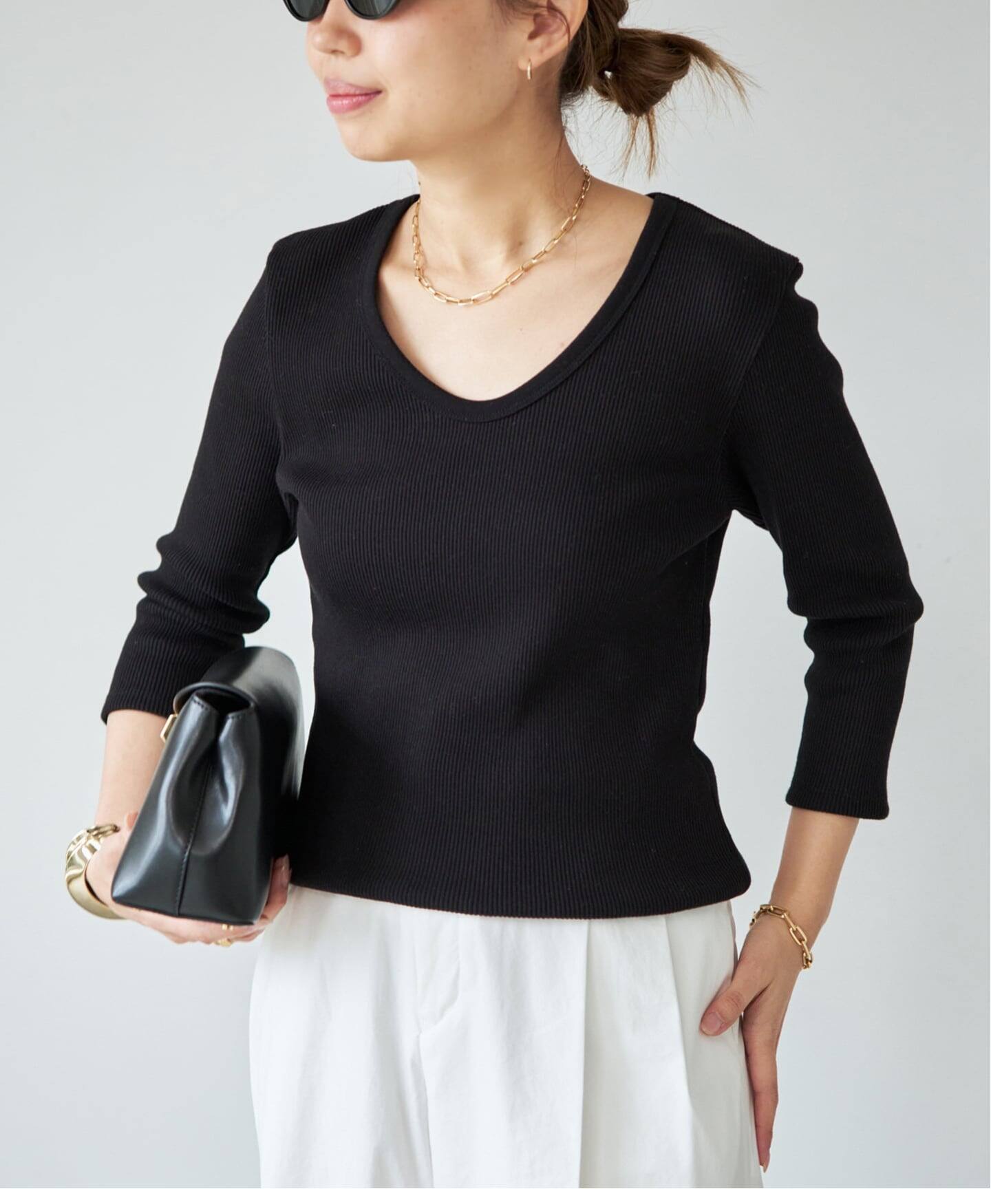 Rib Open Neck プルオーバー（Tシャツ／カットソー）｜Deuxieme Classe 