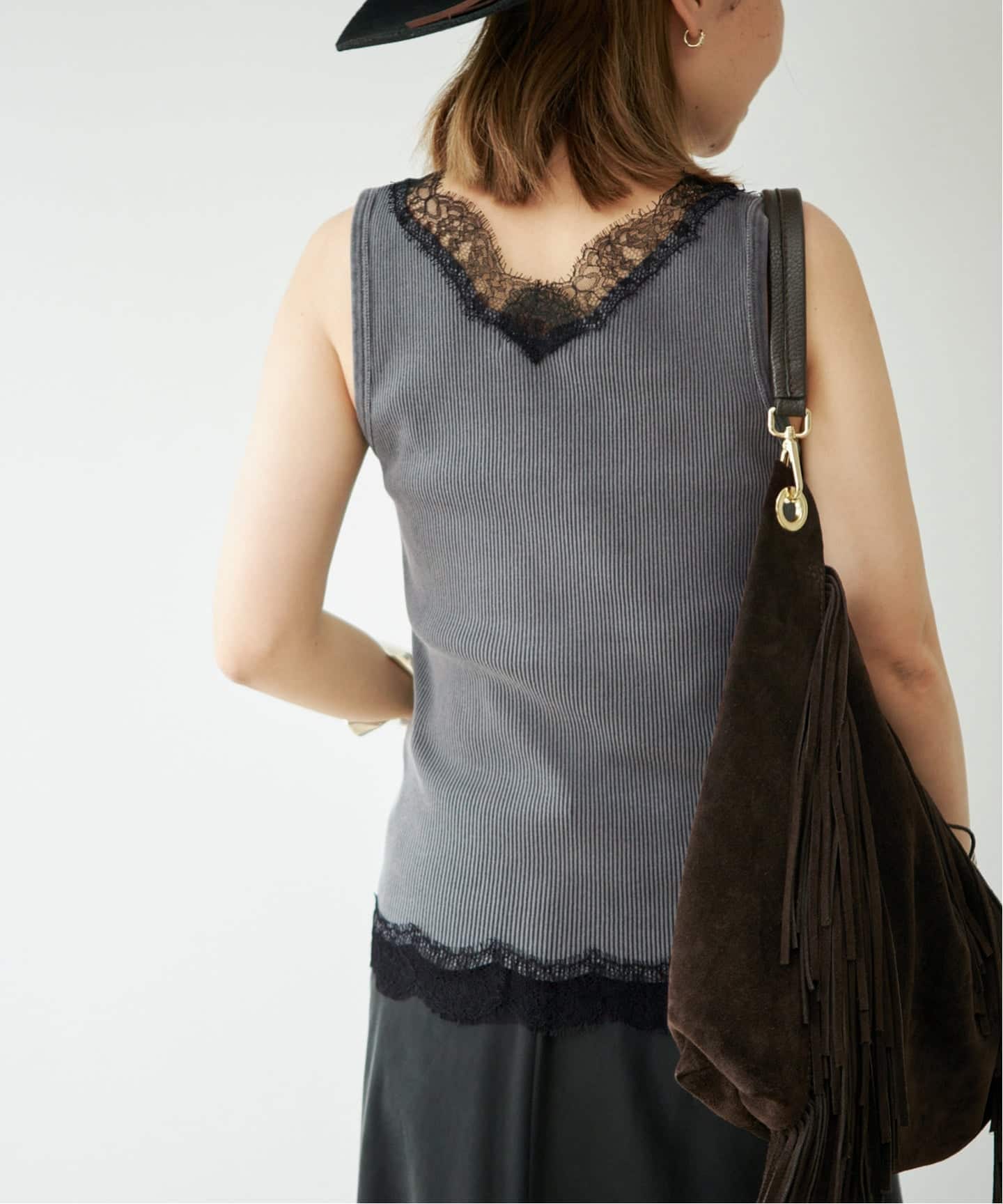 新品　DeuxiemeClasse Eloise ribタンク　ブラック Lace Rib タンクトップ（タンクトップ）｜Deuxieme Classe