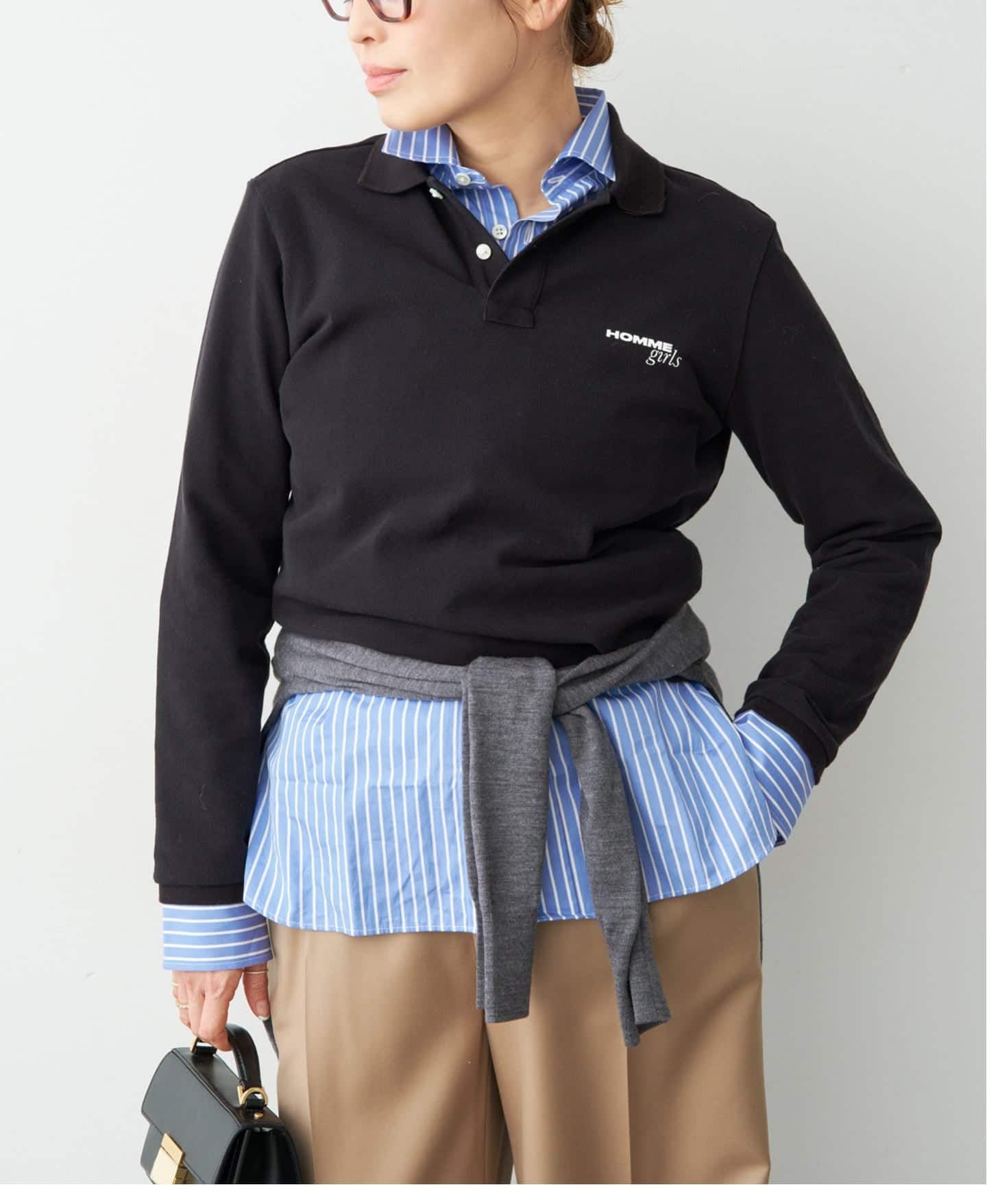 HOMME GIRLS/オムガールズ】Long Sleeve Pique ポロシャツ（ポロシャツ