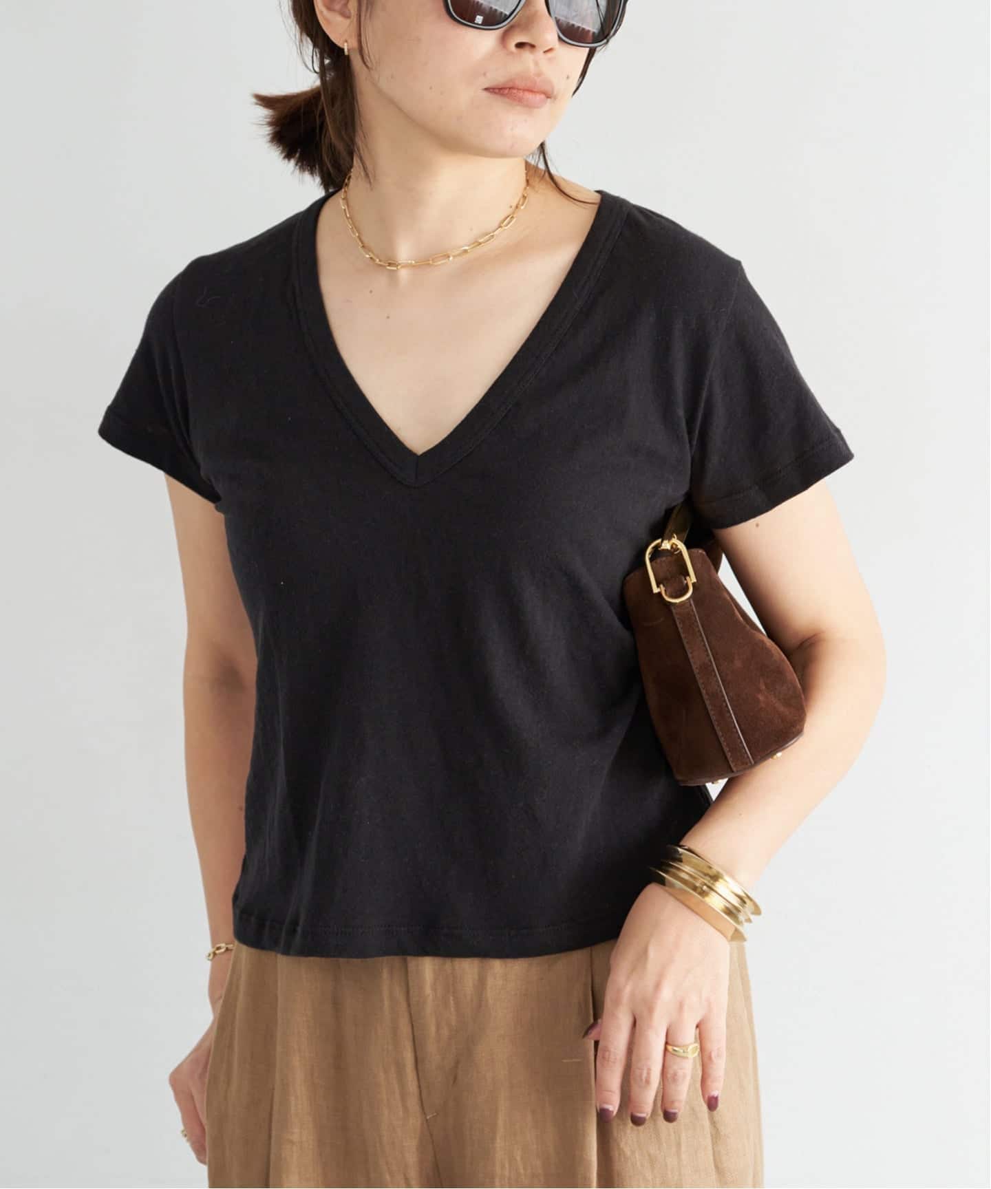 トップス Laura LE SET/ル セット】LAURA V NECK TEE（Tシャツ／カットソー