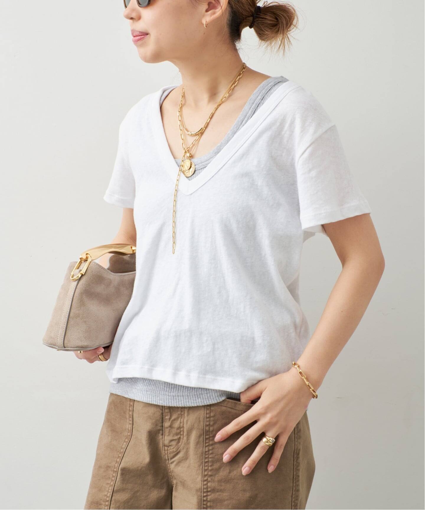 LE SET/ル セット】LAURA V NECK TEE（Tシャツ／カットソー