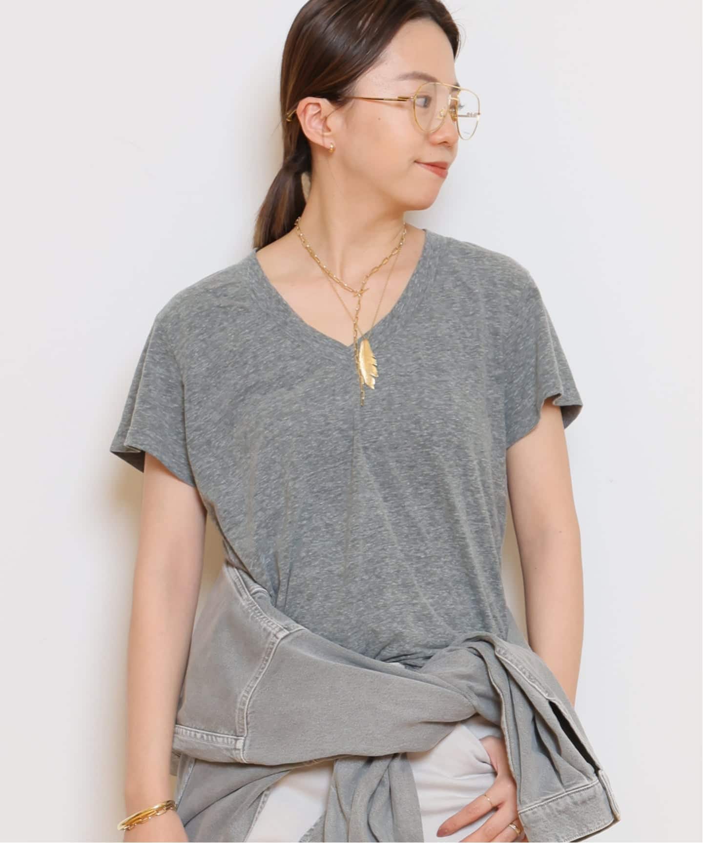 PERFECT WHITE TEE/パーフェクトホワイトティー】Vネック Tシャツ(GREY