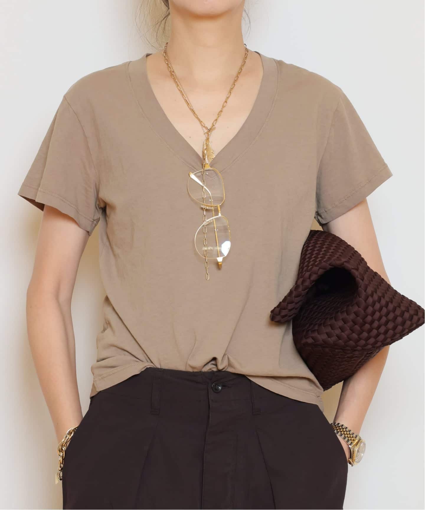 PERFECT WHITE TEE/パーフェクトホワイトティー】VネックTシャツ(MOCHA