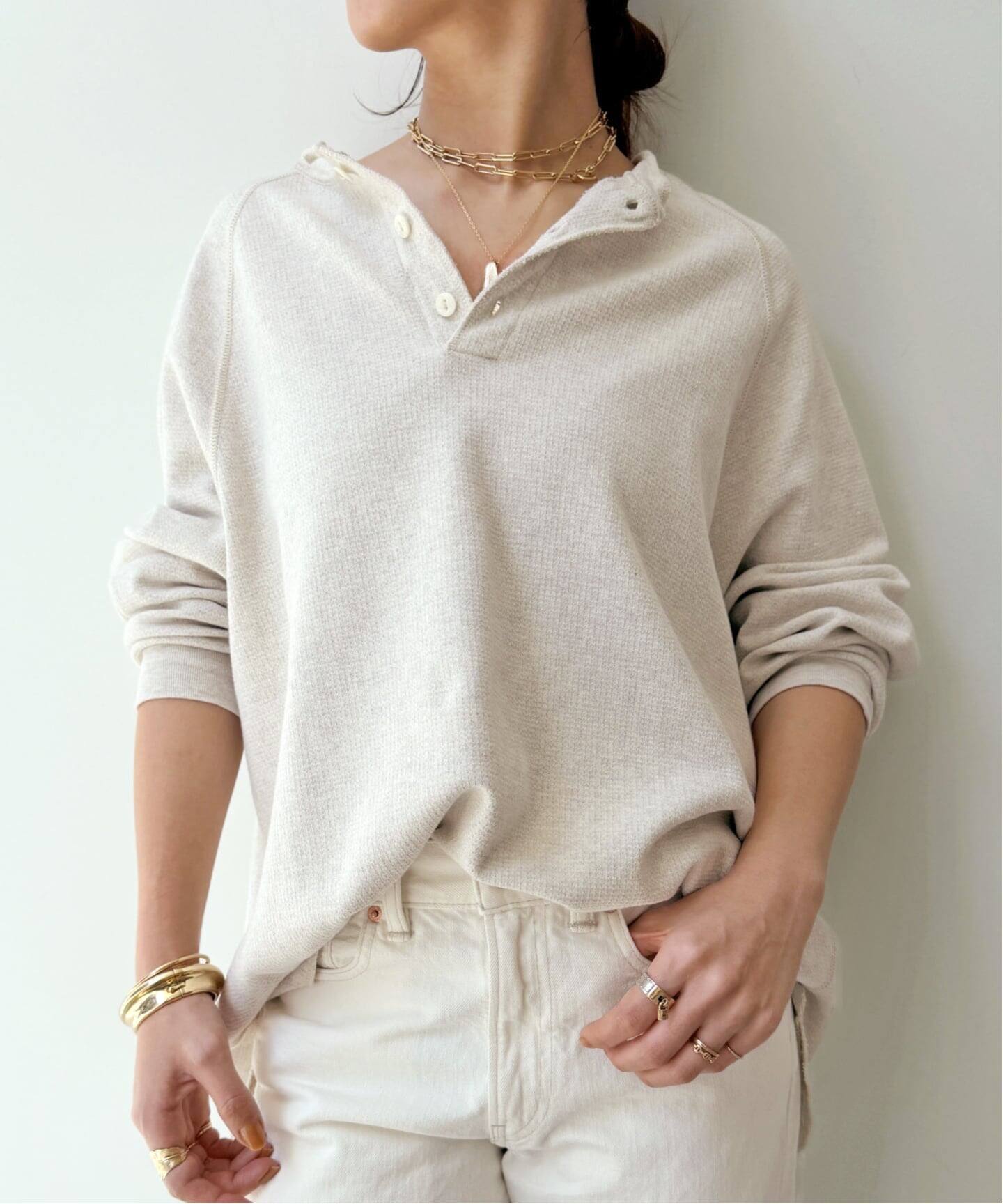REMI RELIEF/レミ レリーフ】 W TUCK HENLEY NECK LONGSLEEVE TEE（T 