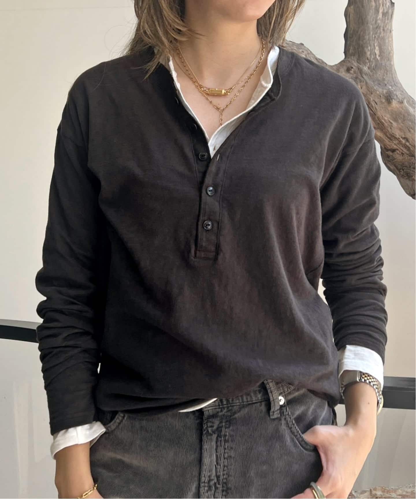 L'Appartement グッド グリーフ HENLEY SHORT TOP GOOD GRIEF!/グッド グリーフ】 ROUGH-COT HENLEY NECK TOP（Tシャツ