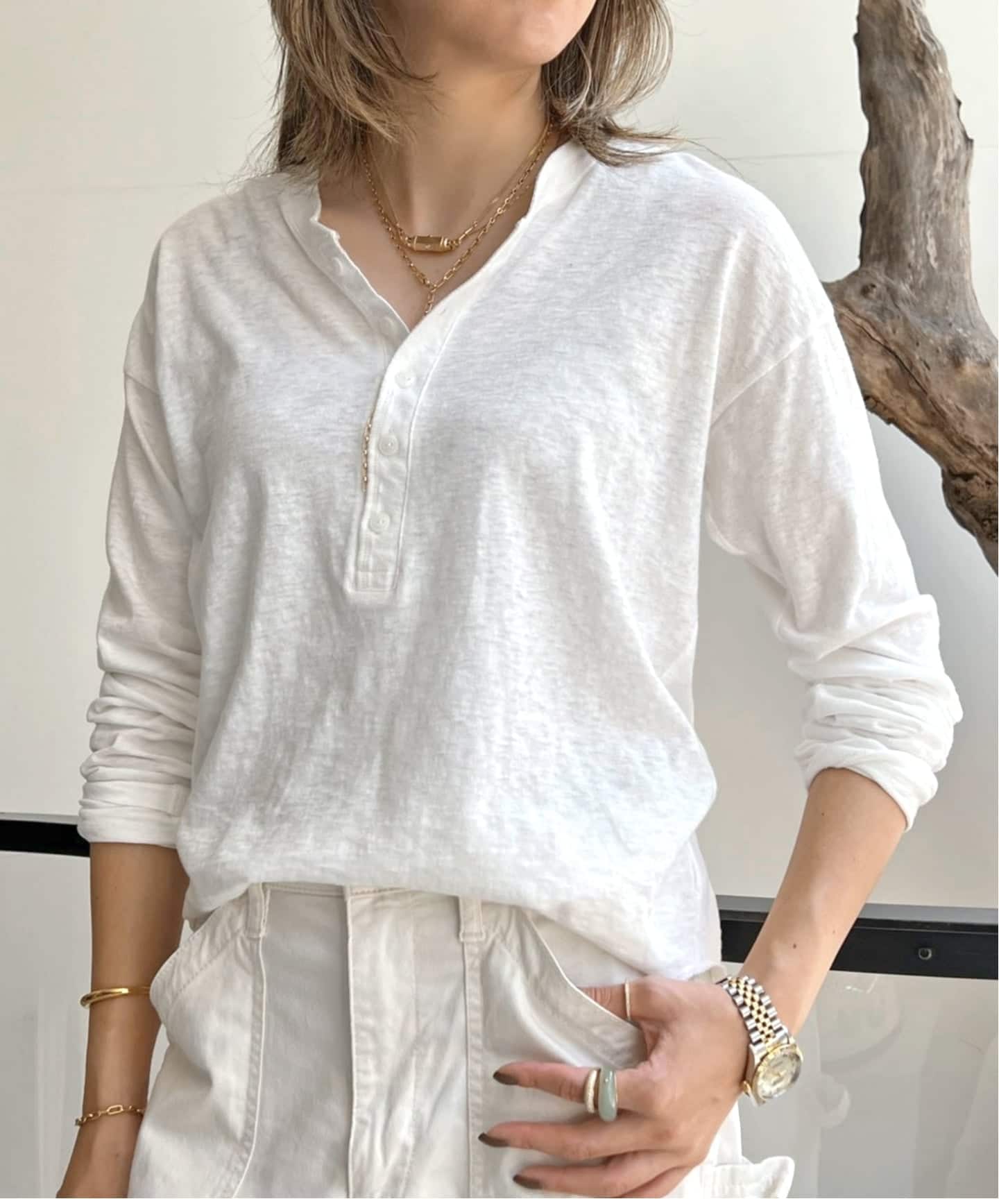 GOOD GRIEF!/グッド グリーフ】 ROUGH-COT HENLEY NECK TOP（Tシャツ