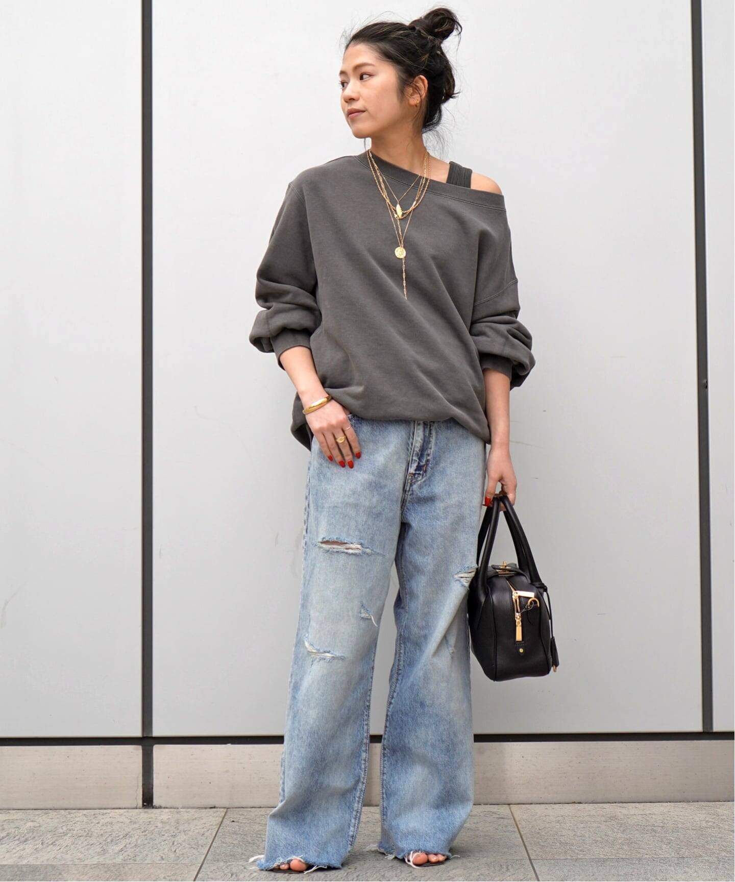 AP STUDIO 26SS ヴィンテージオフショルダープルオーバーベージュ ヴィンテージオフショルダープルオーバー（Tシャツ／カットソー）｜AP