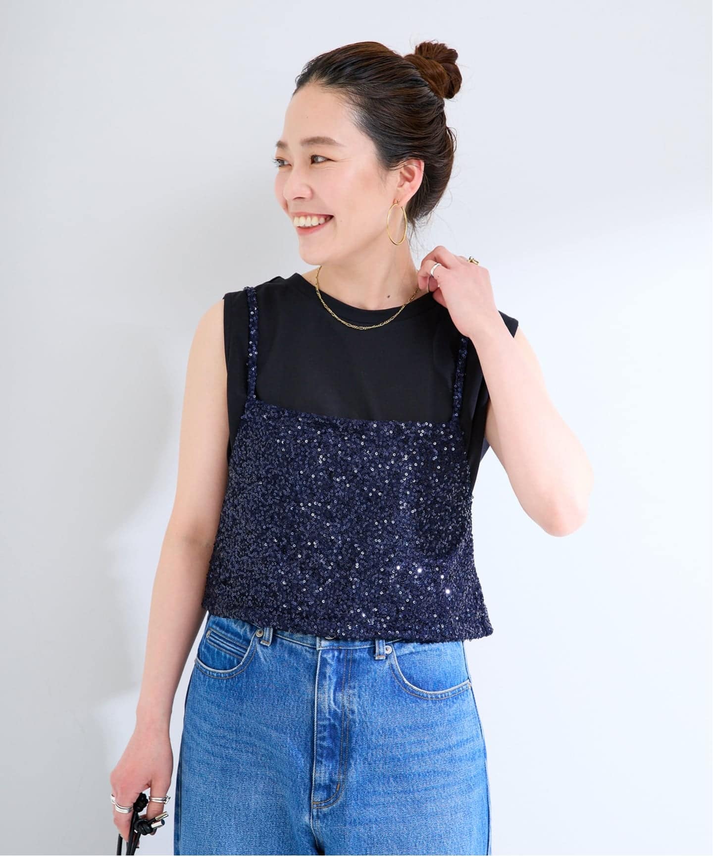 手洗い可 / スパンコールミニキャミソール（Tシャツ／カットソー