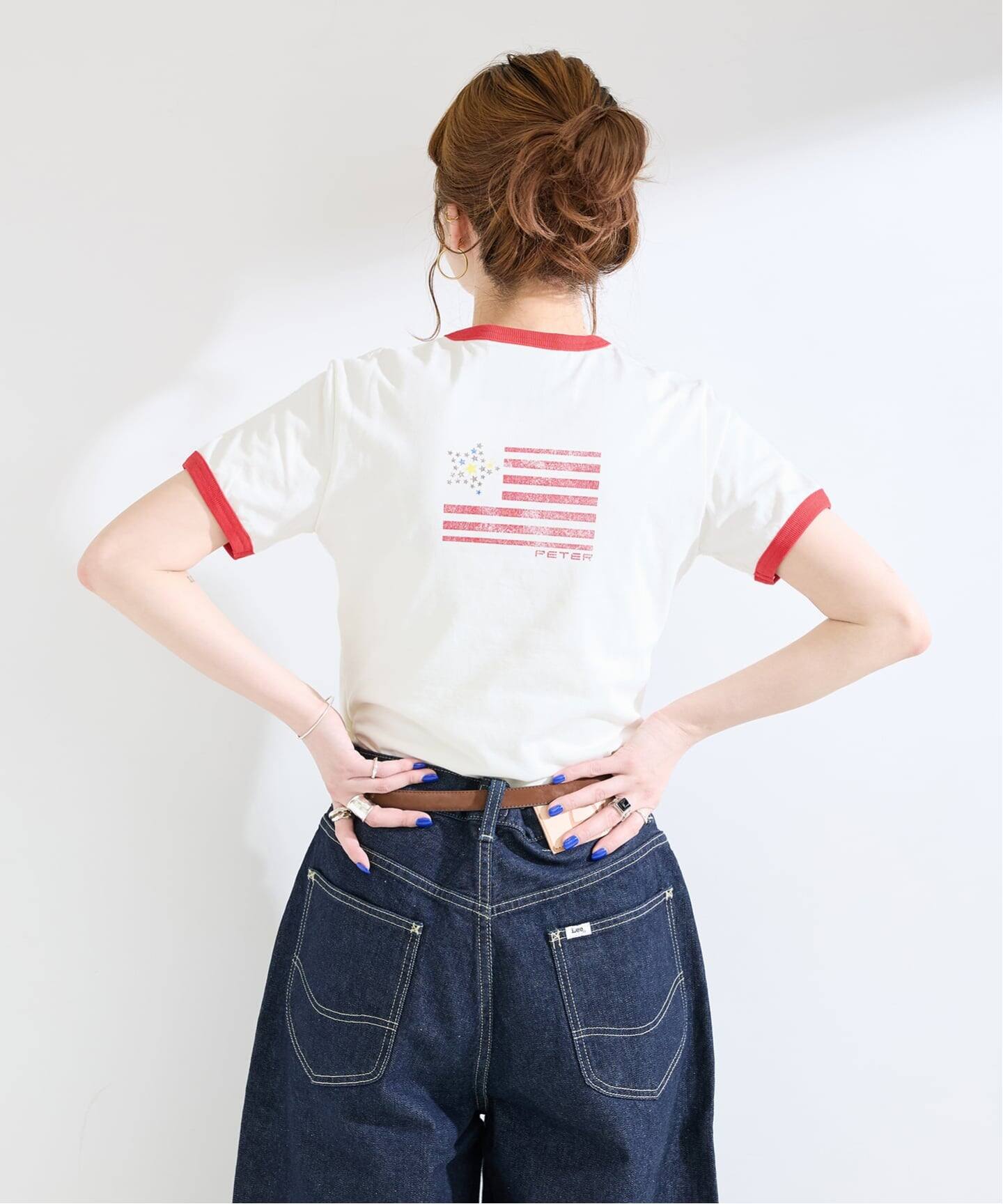 WEB＋一部店舗限定】MY NAME IS PETER / (W)STAR FLAG RINGER T-SHIRTS