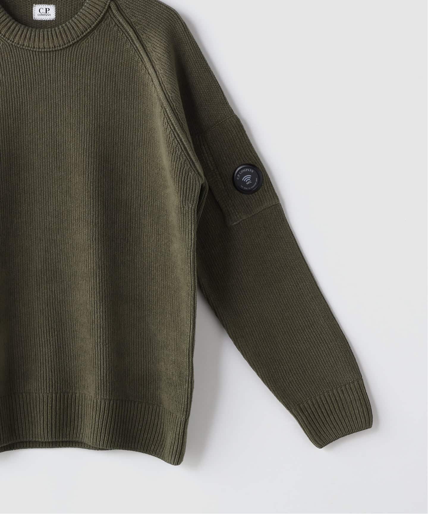 C.P. Company クルーネック ニット セーター カーキ C.P.Company / シーピーカンパニー CHENILLE COTTON LENS CREWNECK