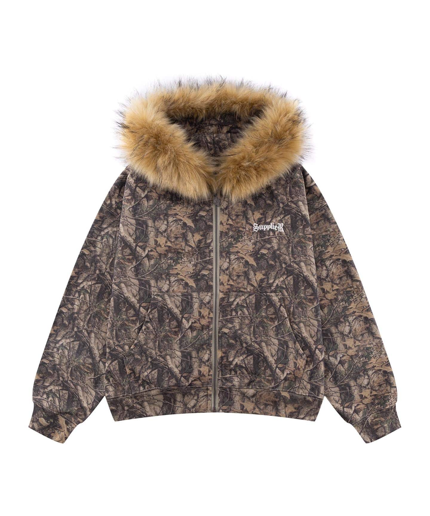 SUPPLIER / サプライヤー Camo Faux Fur Cross Zip Hoodie（パーカー