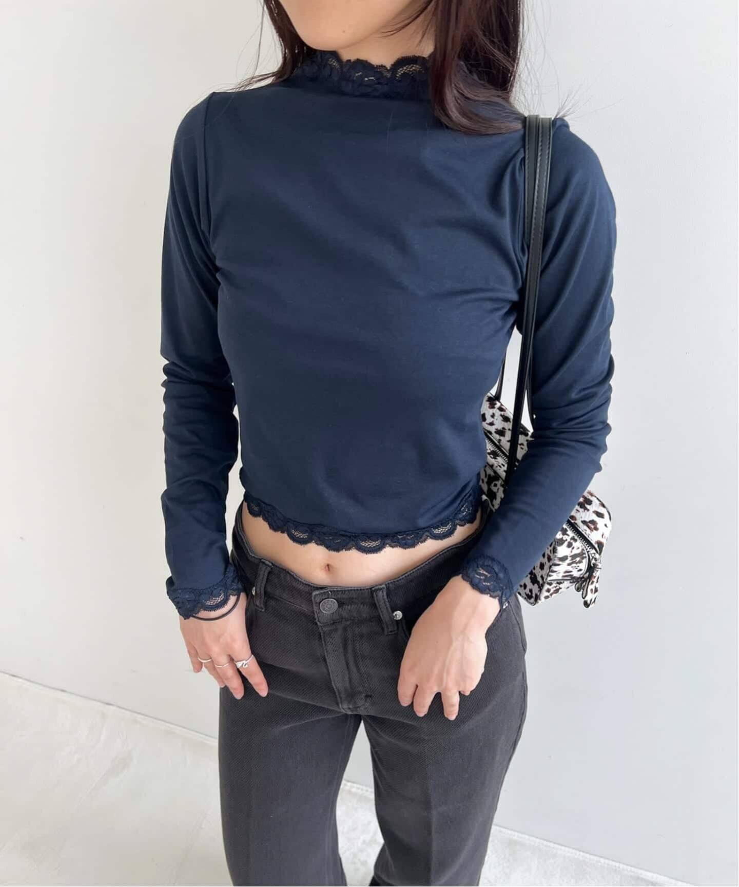 追加》レーストリムハイネックトップ（Tシャツ／カットソー）｜EDIT