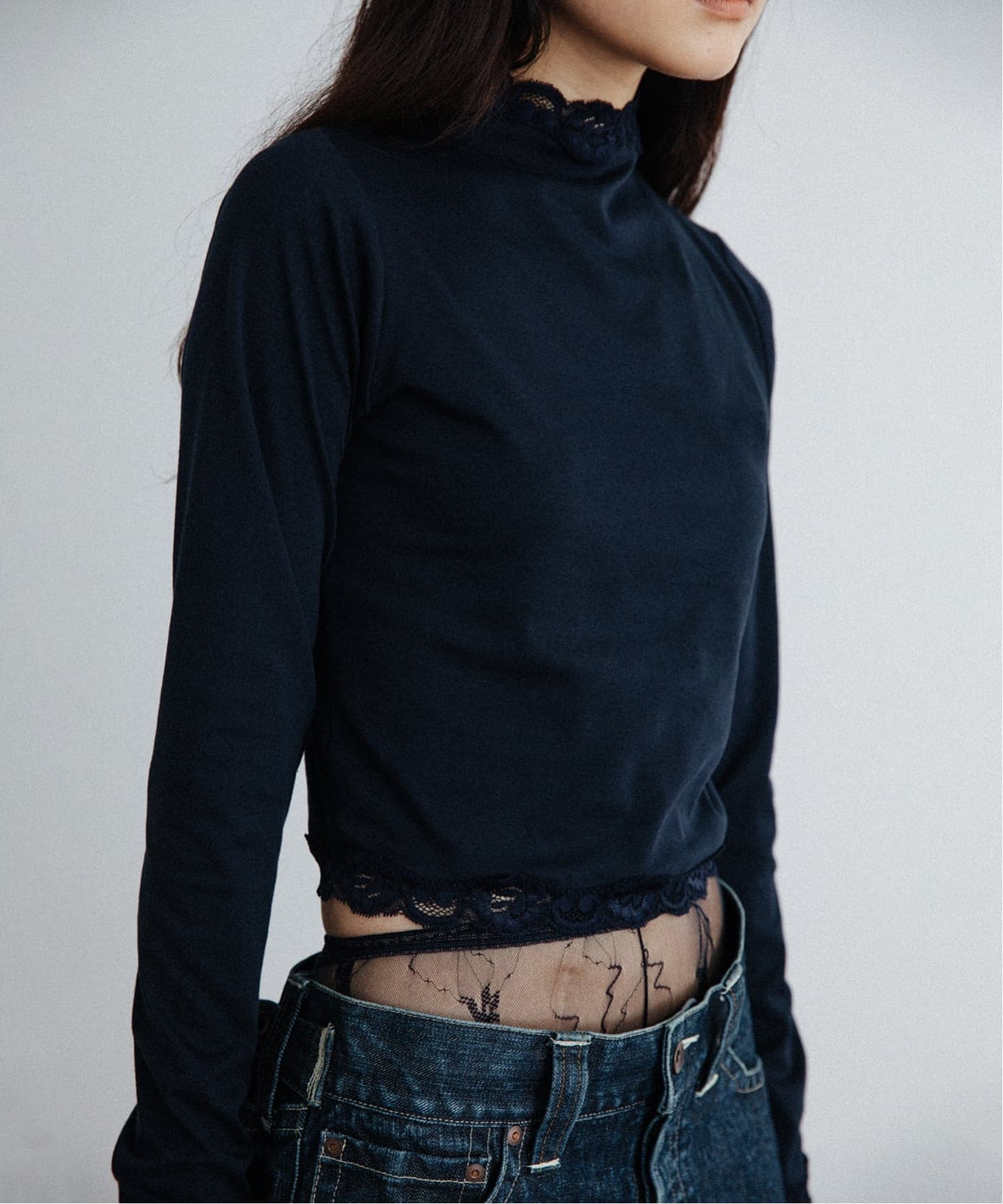 追加》レーストリムハイネックトップ（Tシャツ／カットソー）｜EDIT