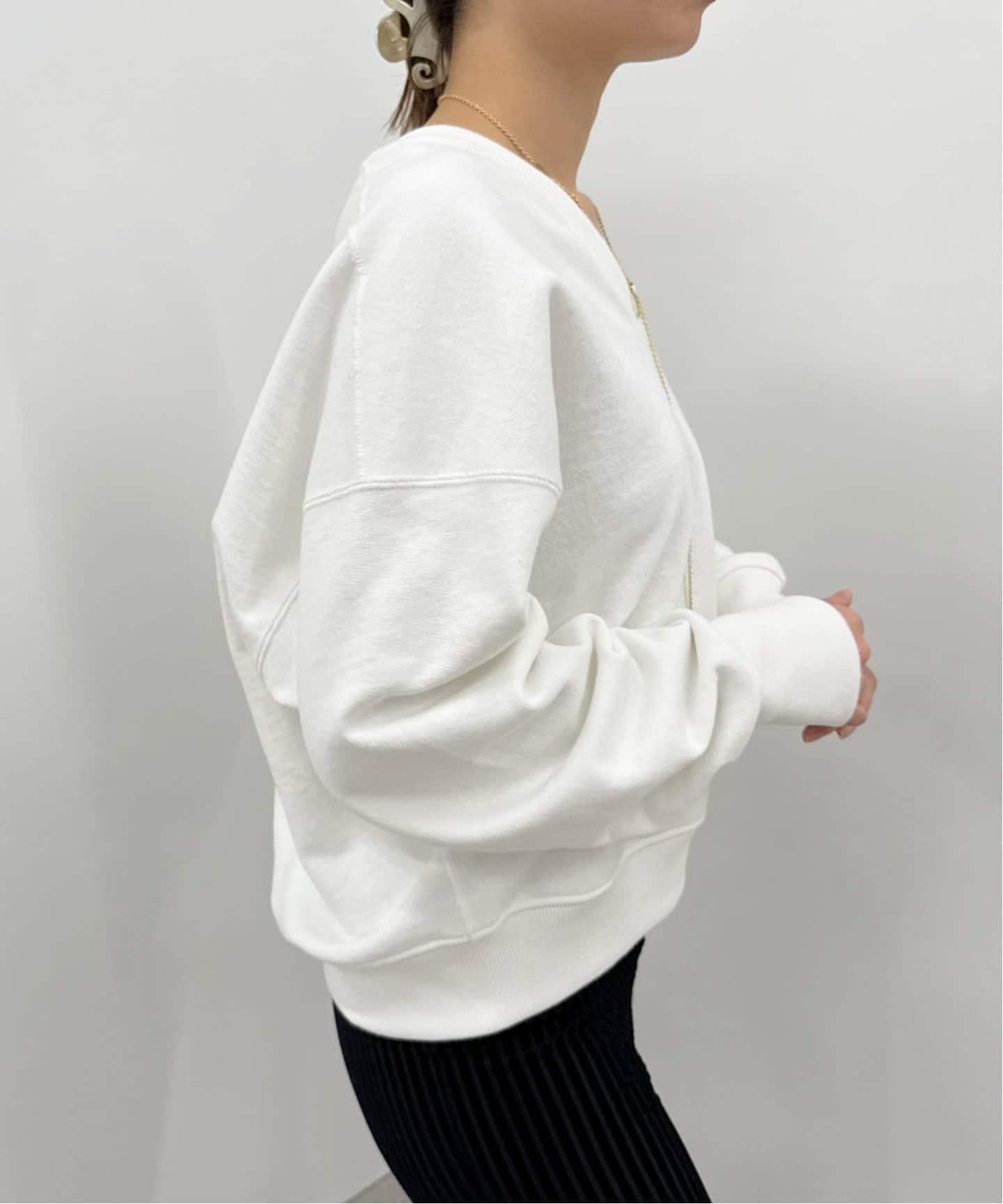 EDIT. FOR LULU Wzipスウェットブルゾン ホワイト ディープVネックスウェット（スウェット）｜EDIT.FOR LULU（エディット