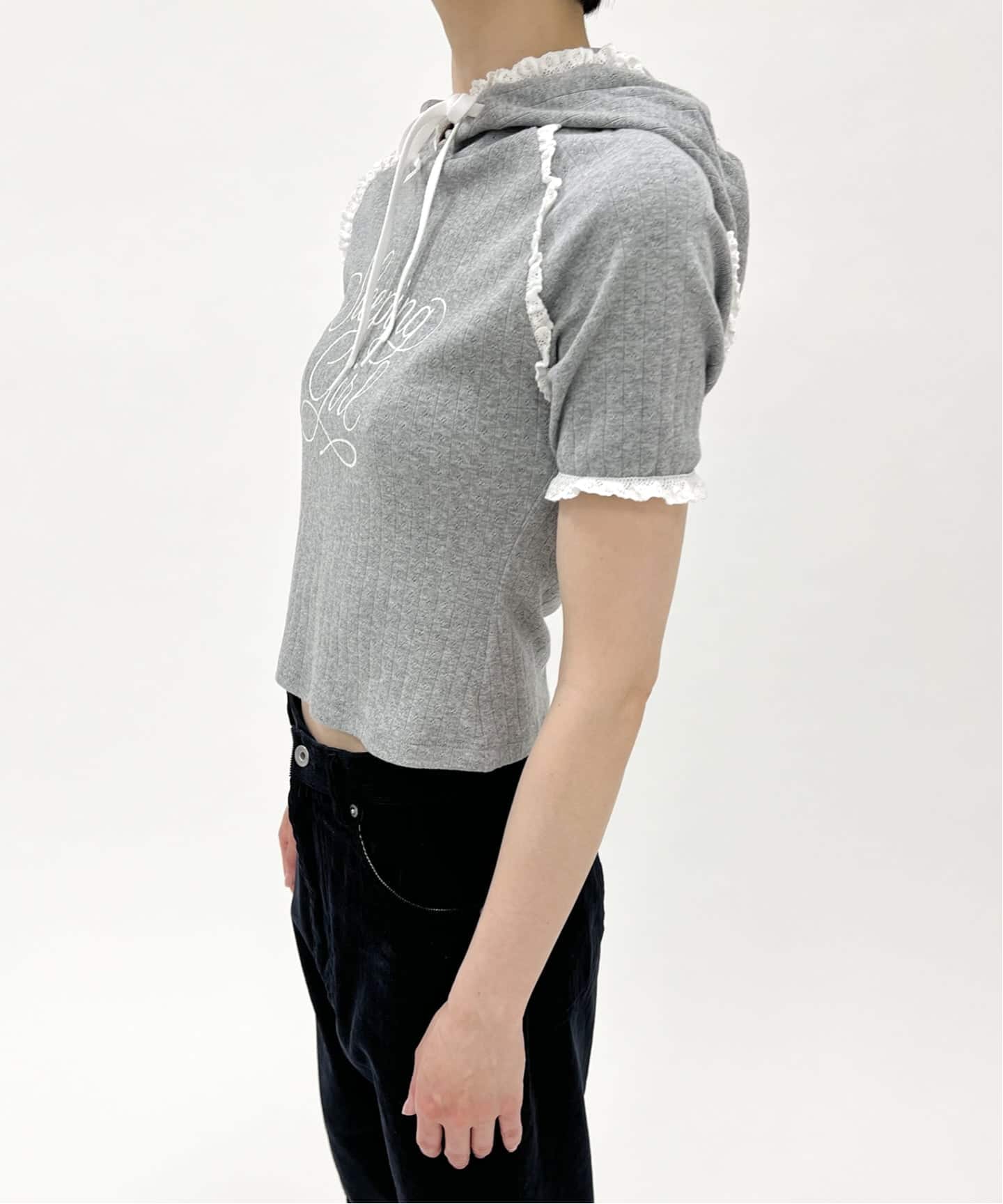 YUHAN WANG/ユハン ワン】lace trim hoodie（Tシャツ／カットソー