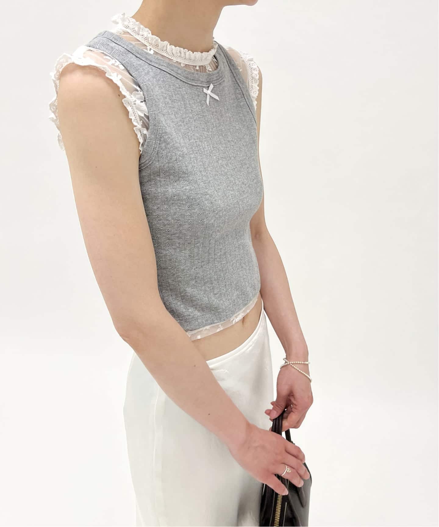 YUHAN WANG/ユハン ワン】lace trim bow tank top（Tシャツ