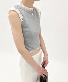 YUHAN WANG/ユハン ワン】lace trim bow tank top（Tシャツ 
