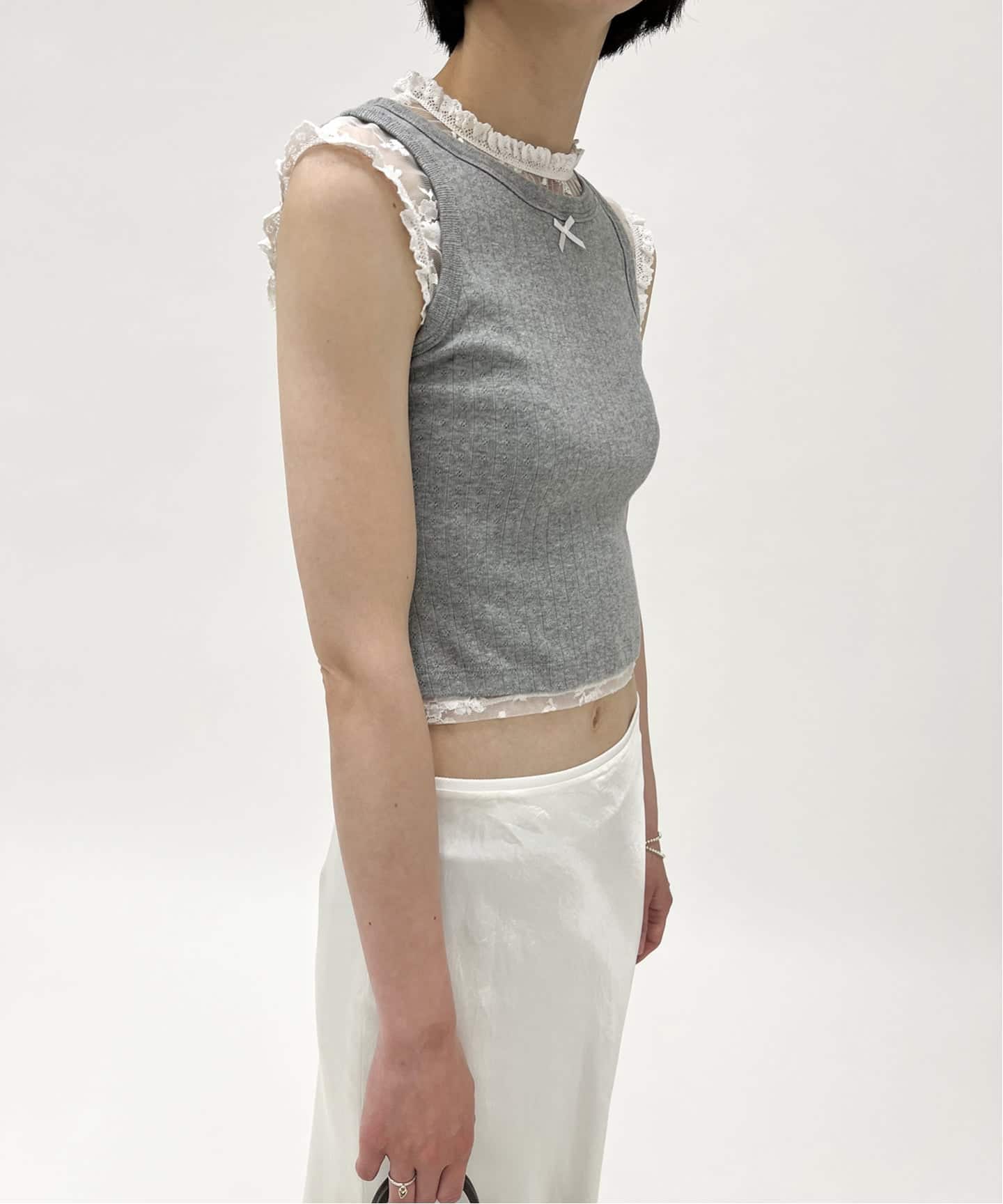 YUHAN WANG/ユハン ワン】lace trim bow tank top（Tシャツ