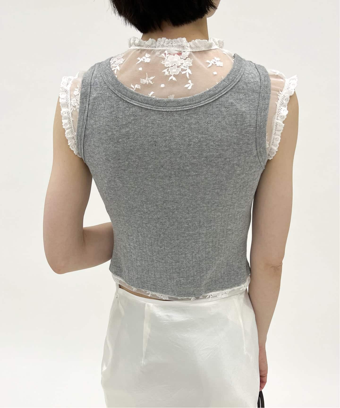 YUHAN WANG/ユハン ワン】lace trim bow tank top（Tシャツ