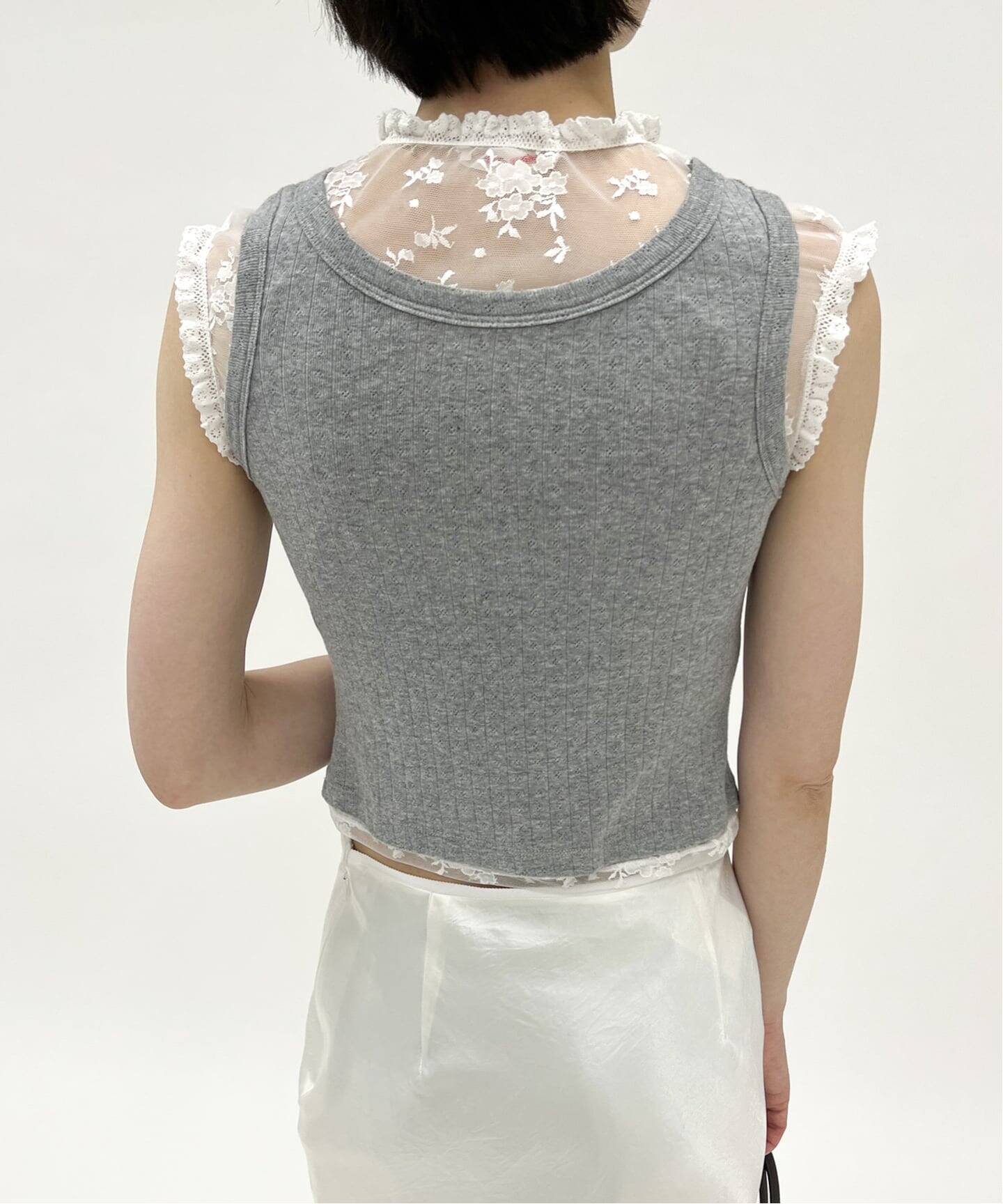YUHAN WANG/ユハン ワン】lace trim bow tank top（Tシャツ 