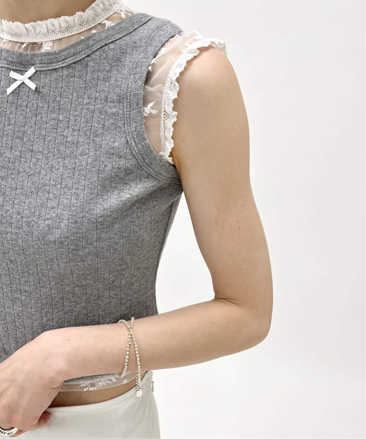 YUHAN WANG/ユハン ワン】lace trim bow tank top（Tシャツ