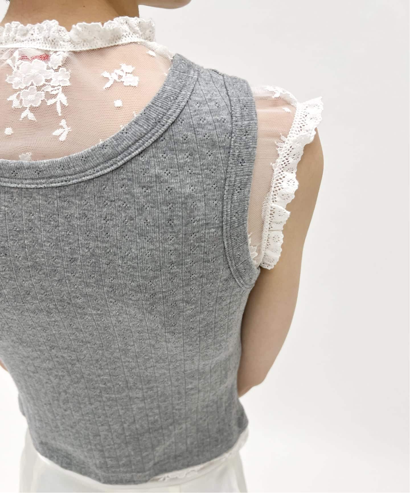 YUHAN WANG/ユハン ワン】lace trim bow tank top（Tシャツ
