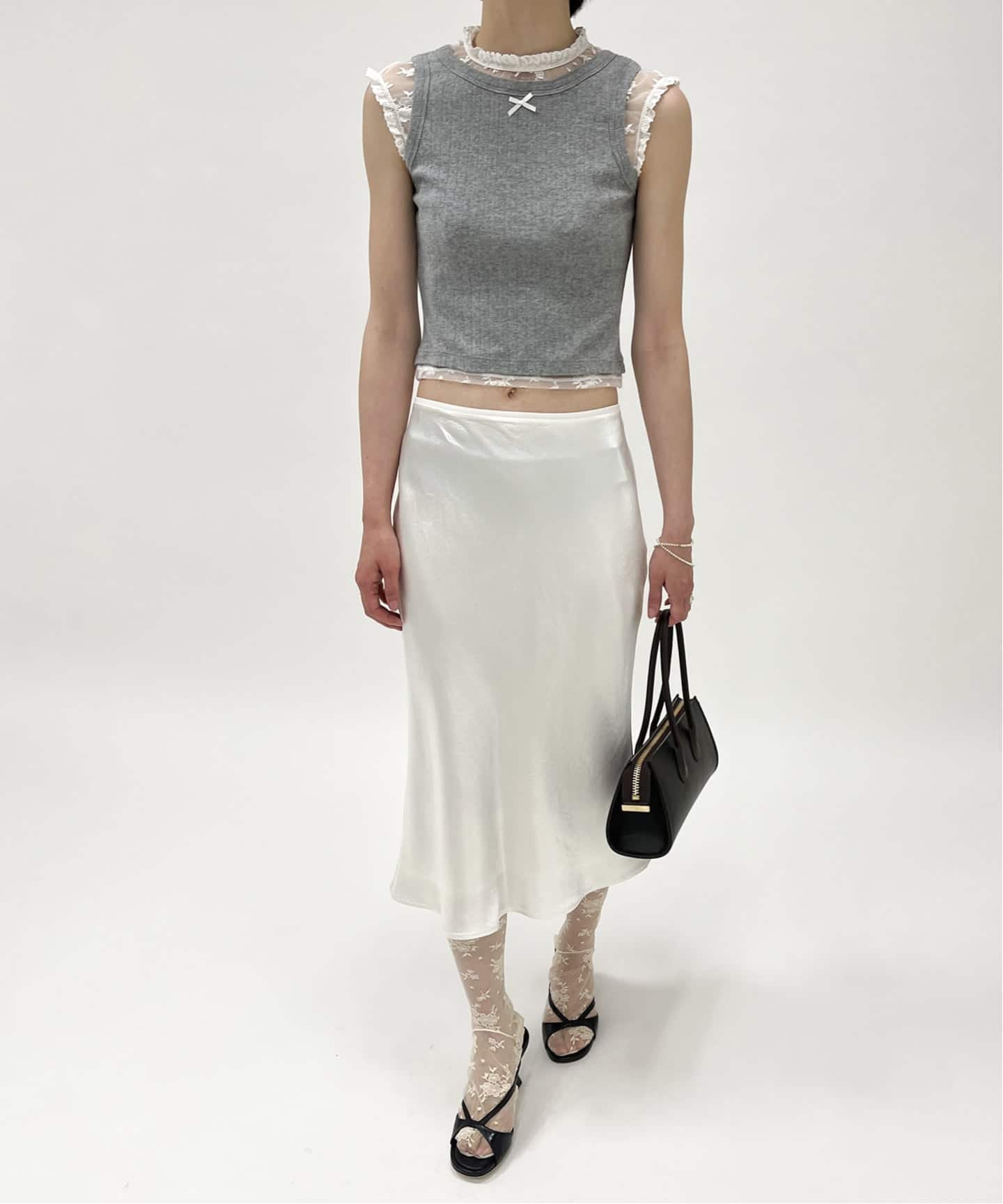 YUHAN WANG/ユハン ワン】lace trim bow tank top（Tシャツ