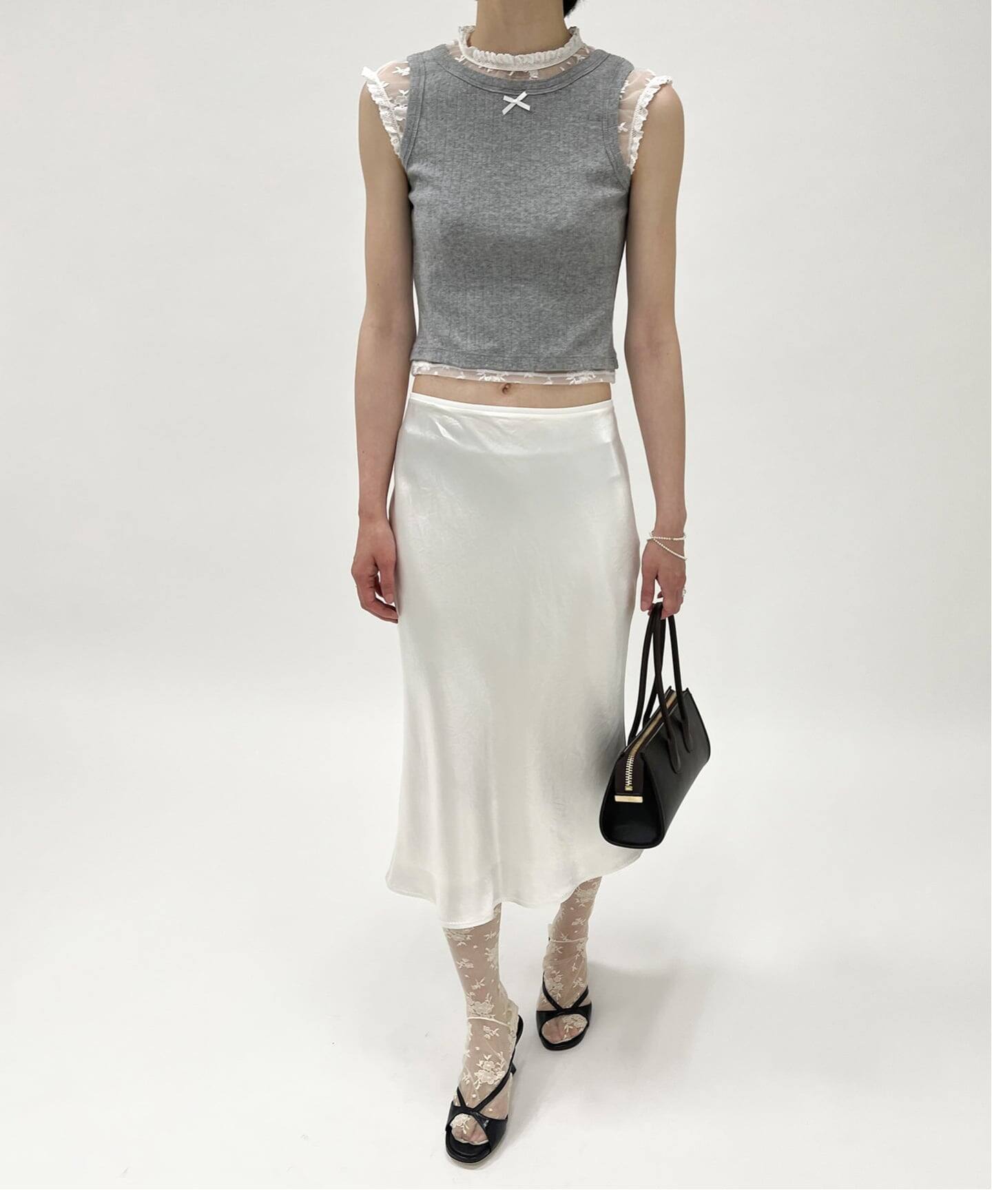 YUHAN WANG/ユハン ワン】lace trim bow tank top（Tシャツ 