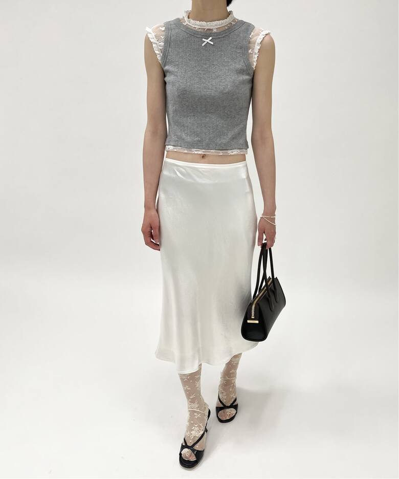 YUHAN WANG/ユハン ワン】lace trim bow tank top（Tシャツ 【GWセール】yuhan wang catprintedcrewneck top