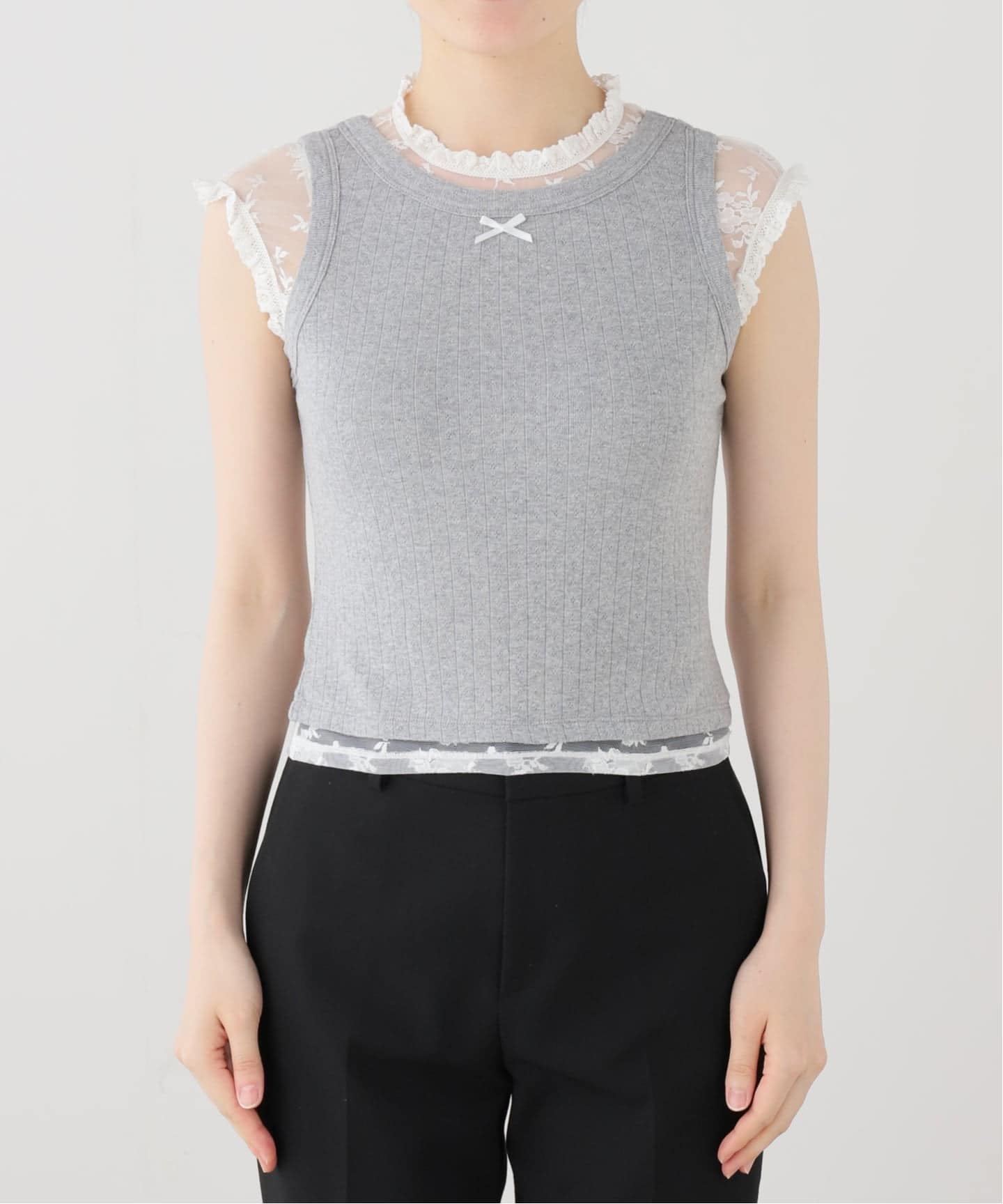 YUHAN WANG/ユハン ワン】lace trim bow tank top（Tシャツ