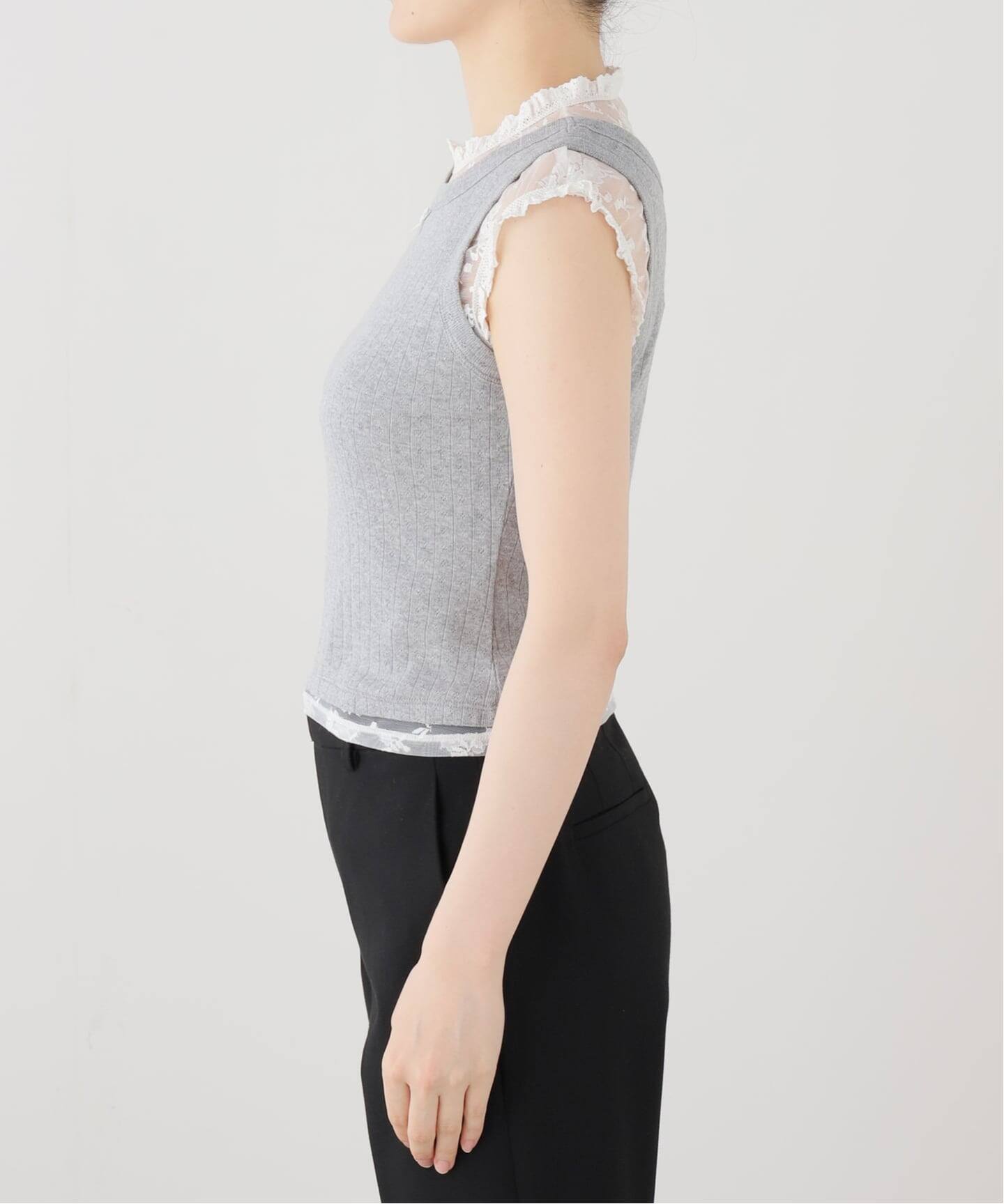 YUHAN WANG/ユハン ワン】lace trim bow tank top（Tシャツ 