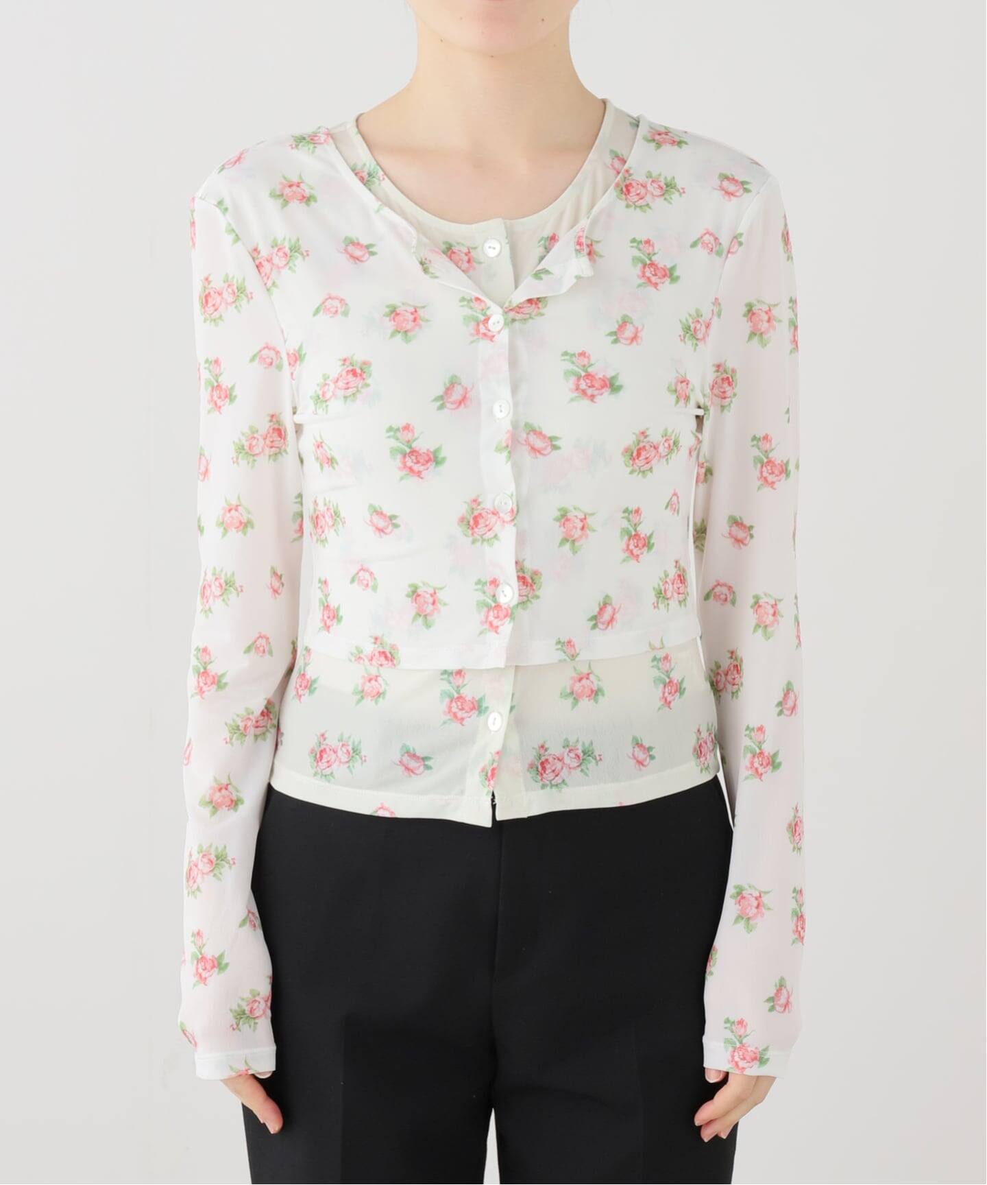 YUHAN WANG/ユハン ワン】rose print twinset blouse（Tシャツ