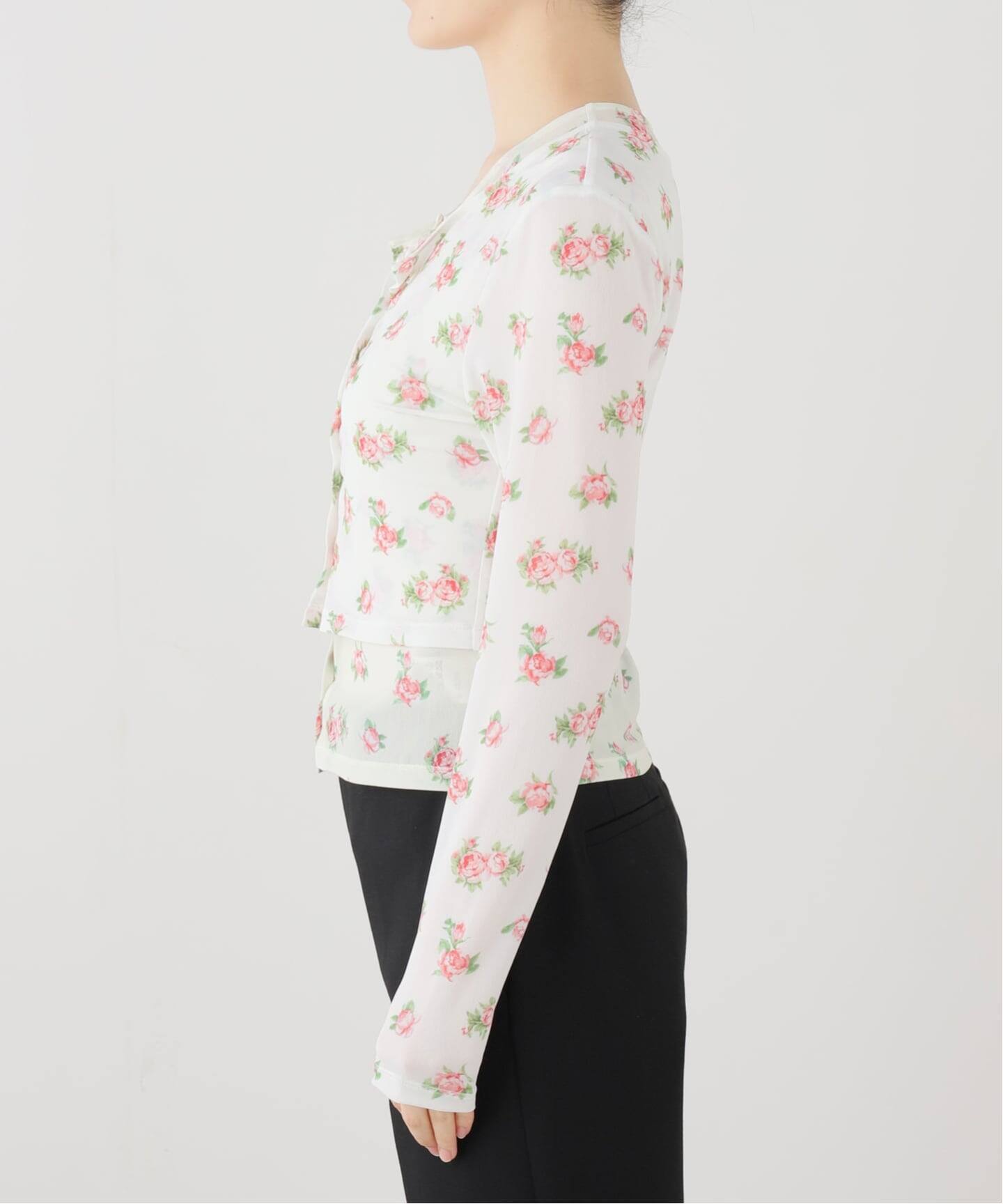 YUHAN WANG/ユハン ワン】rose print twinset blouse（Tシャツ