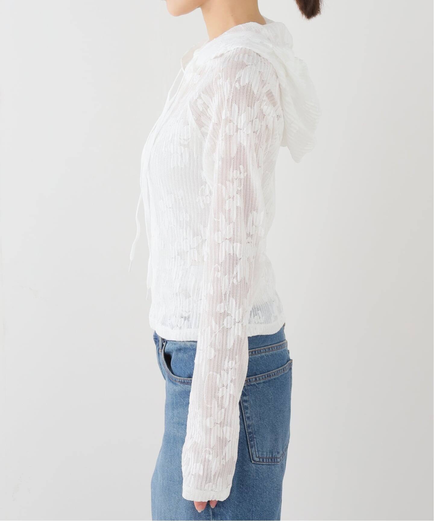 YUHAN WANG/ユハン・ワン】floral jacquard pleat hoodie（Tシャツ