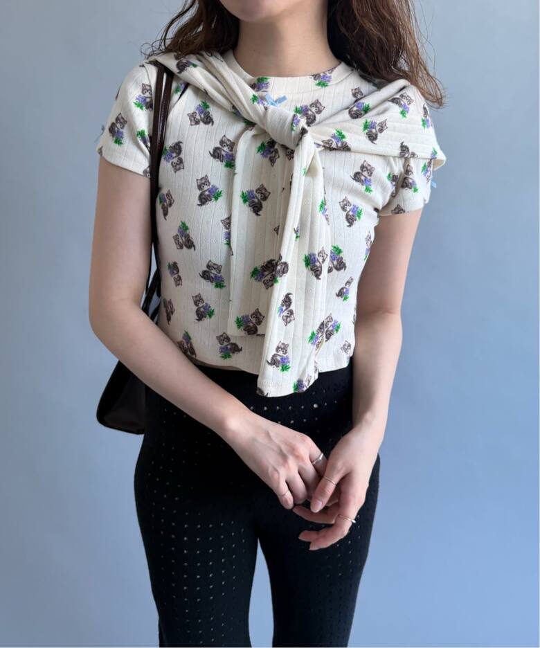 YUHAN WANG/ユハン・ワン】purr kitty print top（Tシャツ／カットソー 