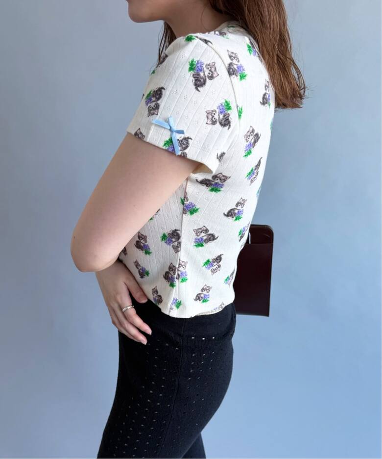 YUHAN WANG/ユハン・ワン】purr kitty print top（Tシャツ／カットソー 