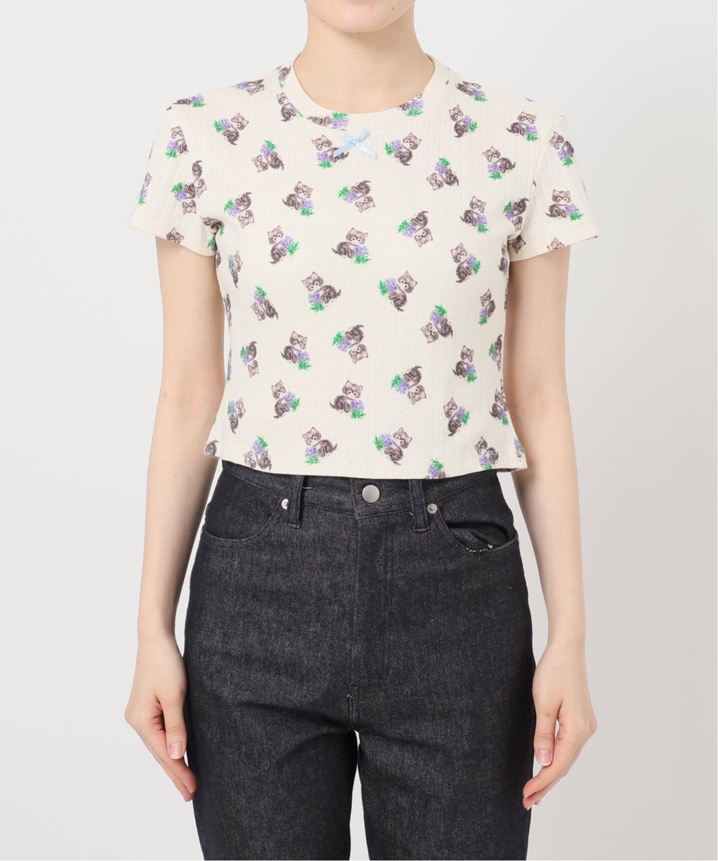 【YUHAN WANG/ユハン・ワン】purr kitty print top YUHAN WANG/ユハン・ワン】purr kitty print top（Tシャツ／カットソー