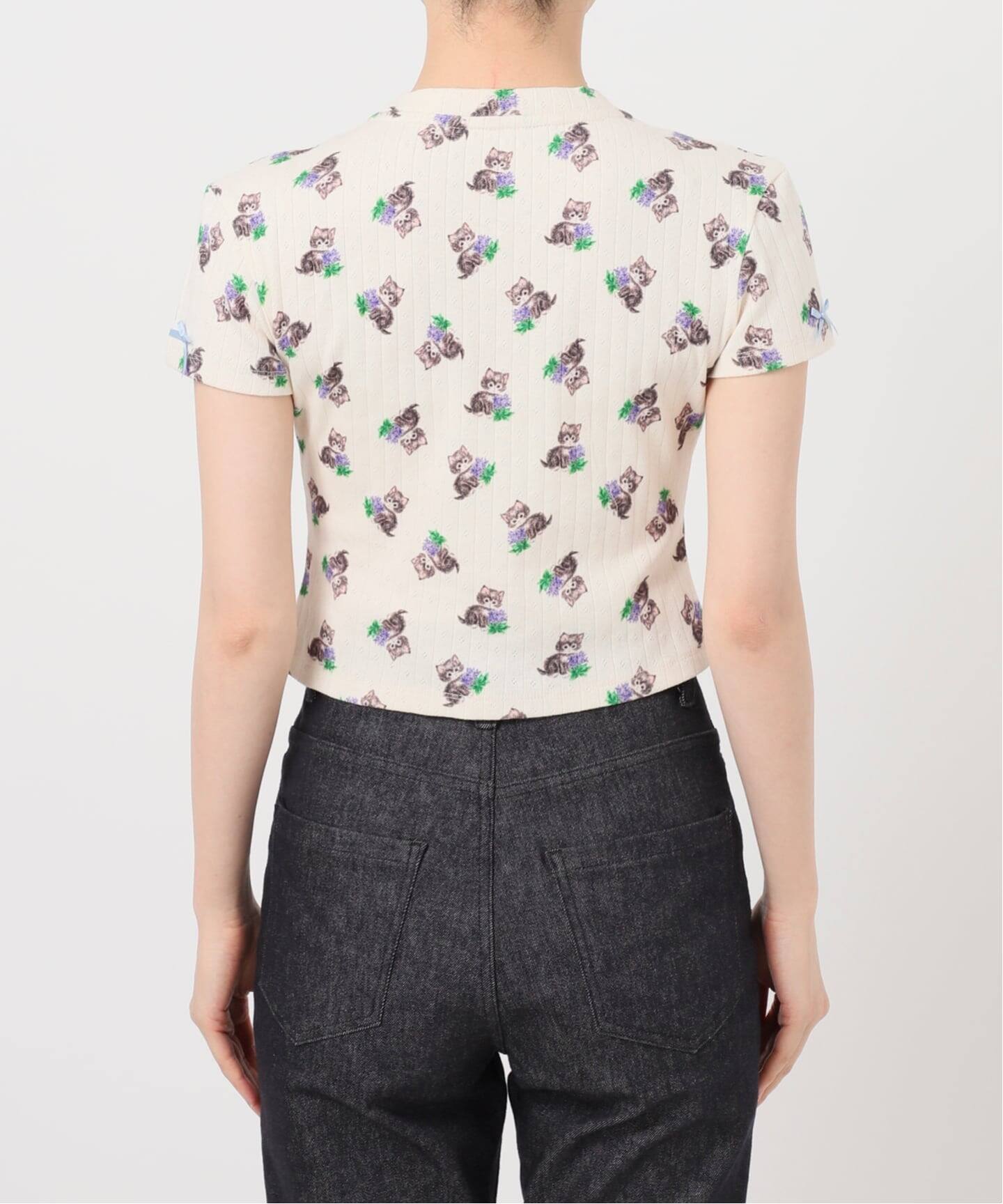 【YUHAN WANG/ユハン・ワン】purr kitty print top YUHAN WANG/ユハン・ワン】purr kitty print top（Tシャツ／カットソー